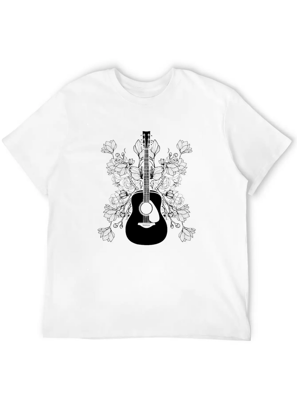 Acoustic Guitar Flowers Unisex Casual T-Shirt – Clean Design For Daily Comfort