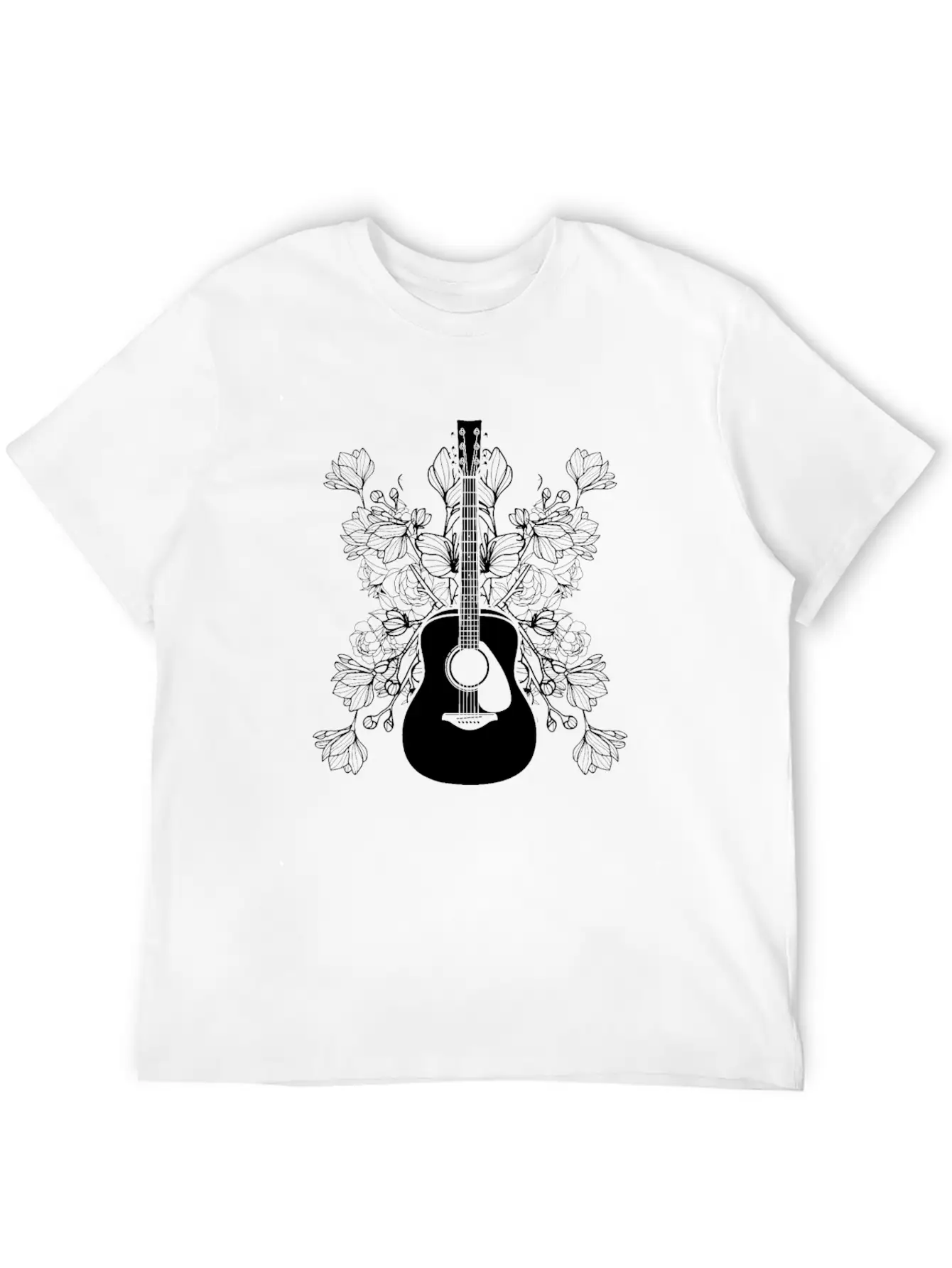 Acoustic Guitar Flowers Unisex Casual T-Shirt – Clean Design For Daily Comfort