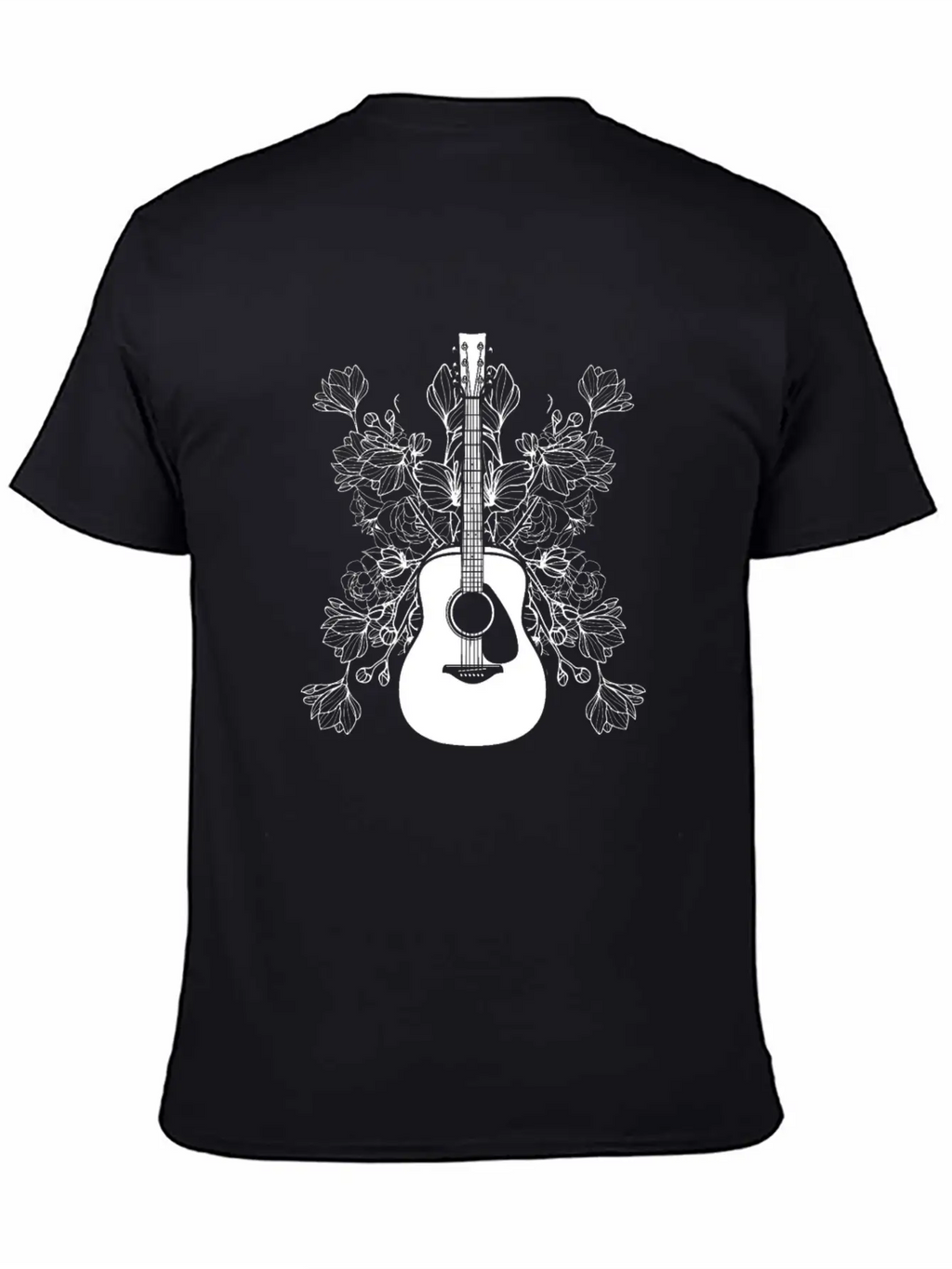 Acoustic Guitar Flowers Unisex Casual T-Shirt – Clean Design For Daily Comfort