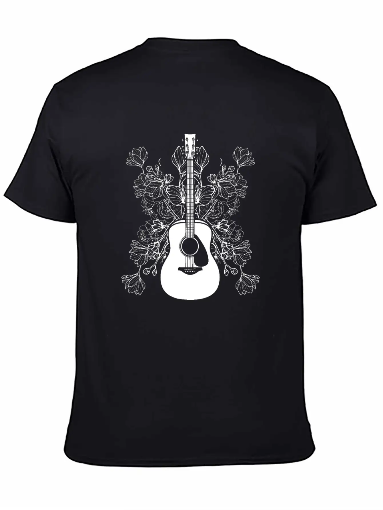 Acoustic Guitar Flowers Unisex Casual T-Shirt – Clean Design For Daily Comfort
