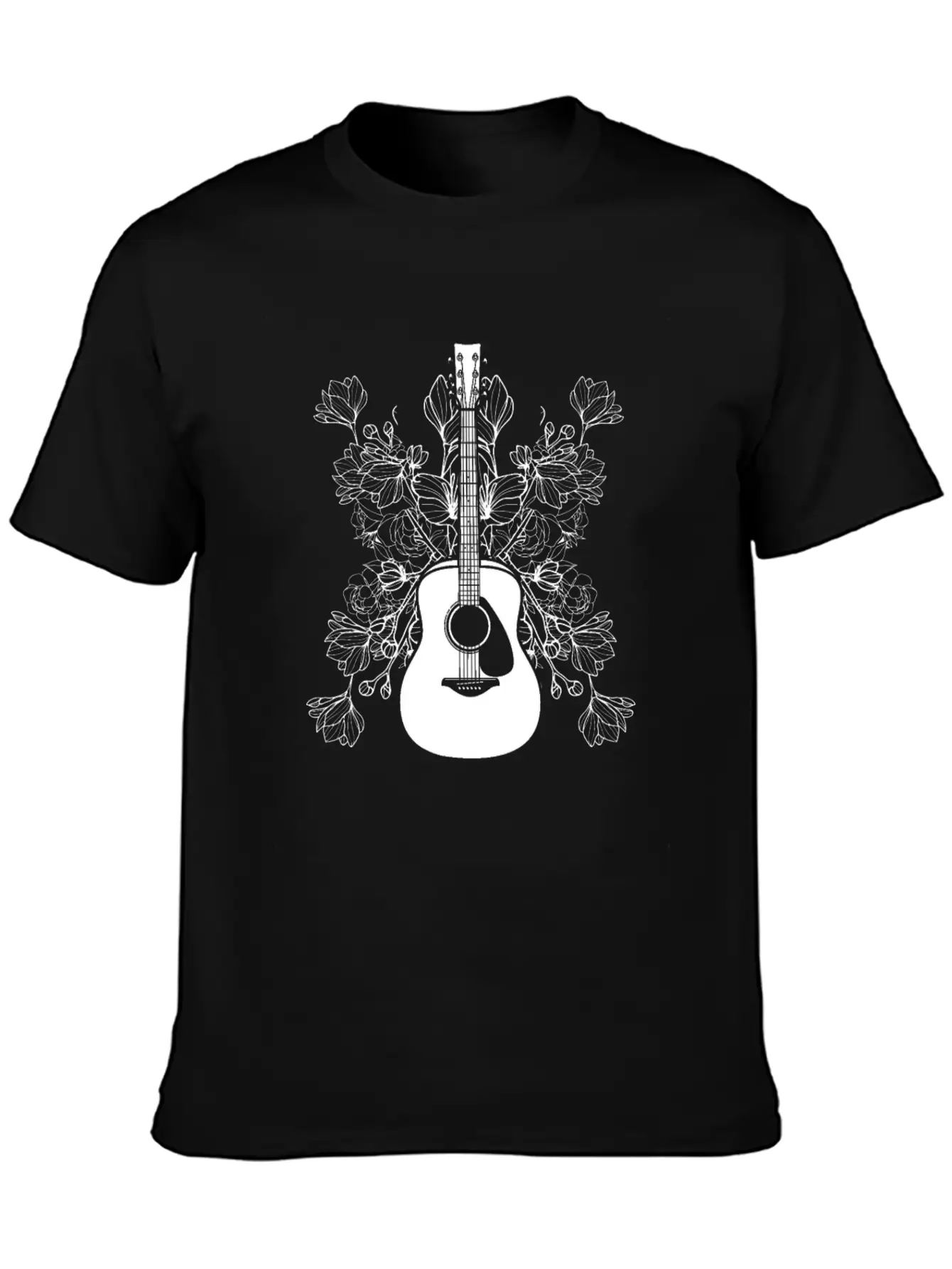 Acoustic Guitar Flowers Unisex Casual T-Shirt – Clean Design For Daily Comfort