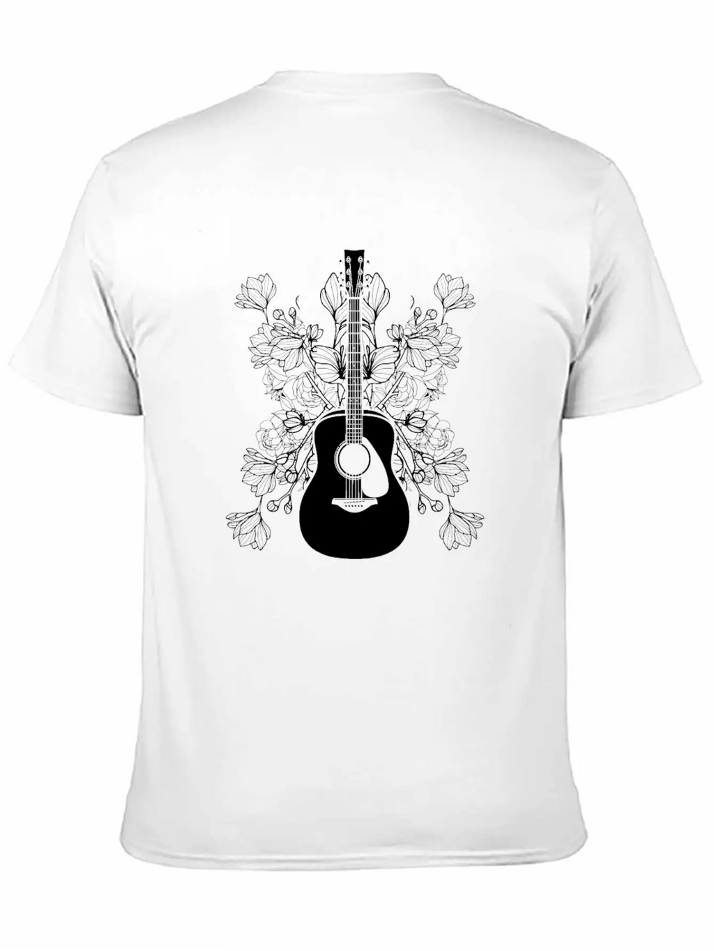 Acoustic Guitar Flowers Unisex Casual T-Shirt – Clean Design For Daily Comfort