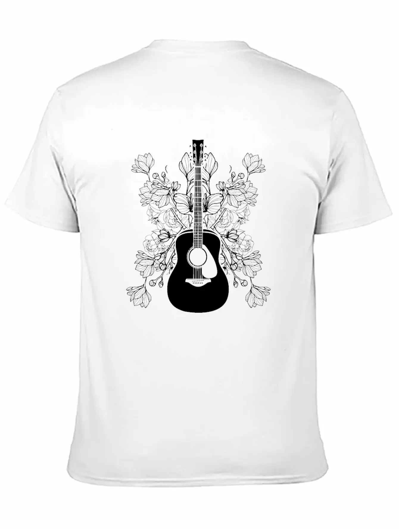 Acoustic Guitar Flowers Unisex Casual T-Shirt – Clean Design For Daily Comfort