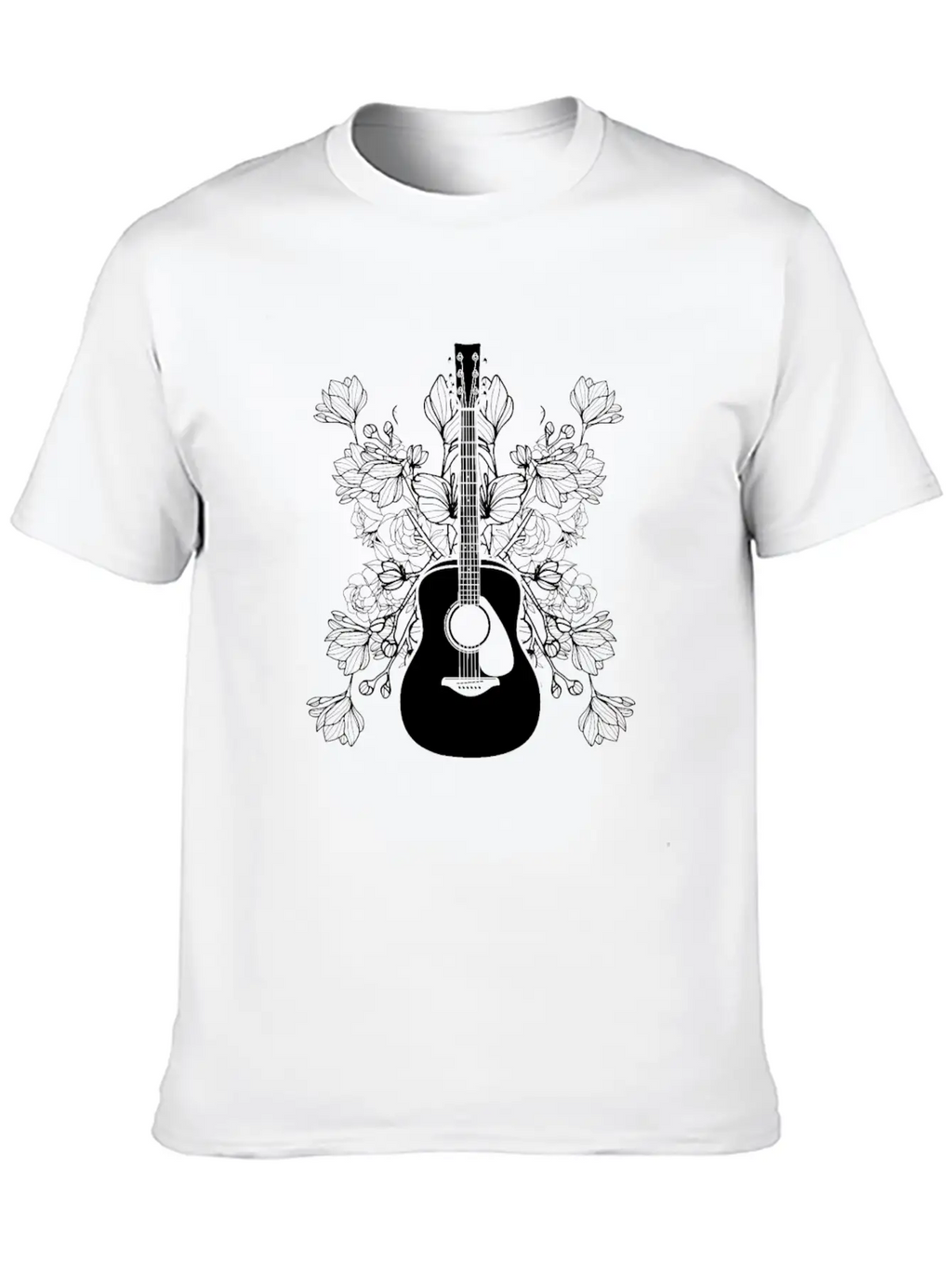 Acoustic Guitar Flowers Unisex Casual T-Shirt – Clean Design For Daily Comfort