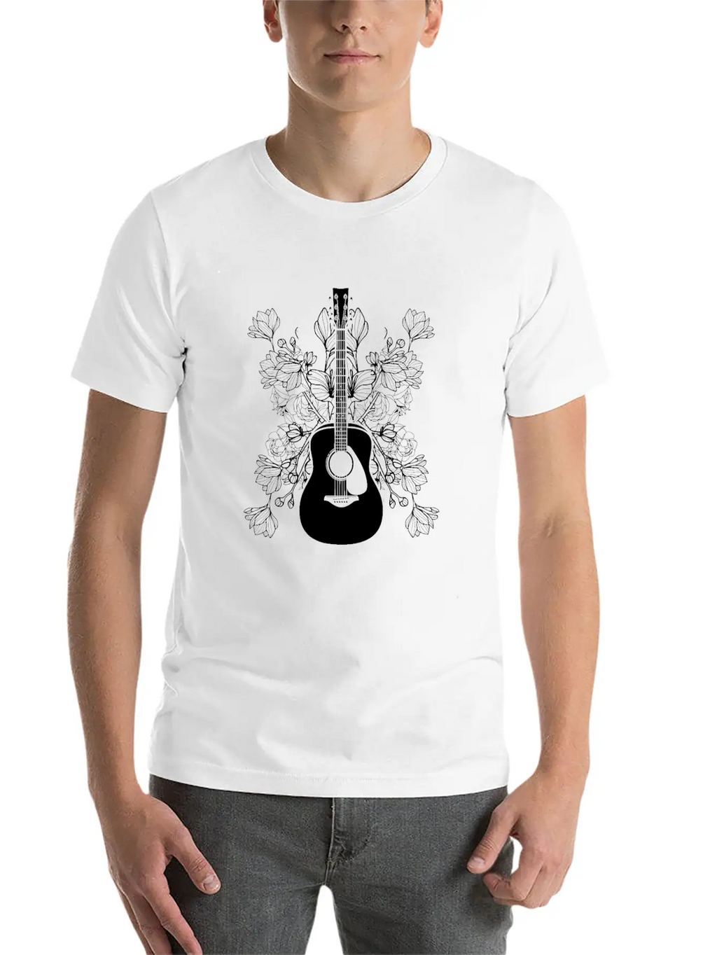 Acoustic Guitar Flowers Unisex Casual T-Shirt – Clean Design For Daily Comfort