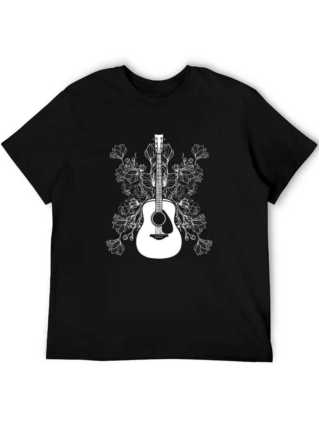 Acoustic Guitar Flowers Unisex Casual T-Shirt – Clean Design For Daily Comfort