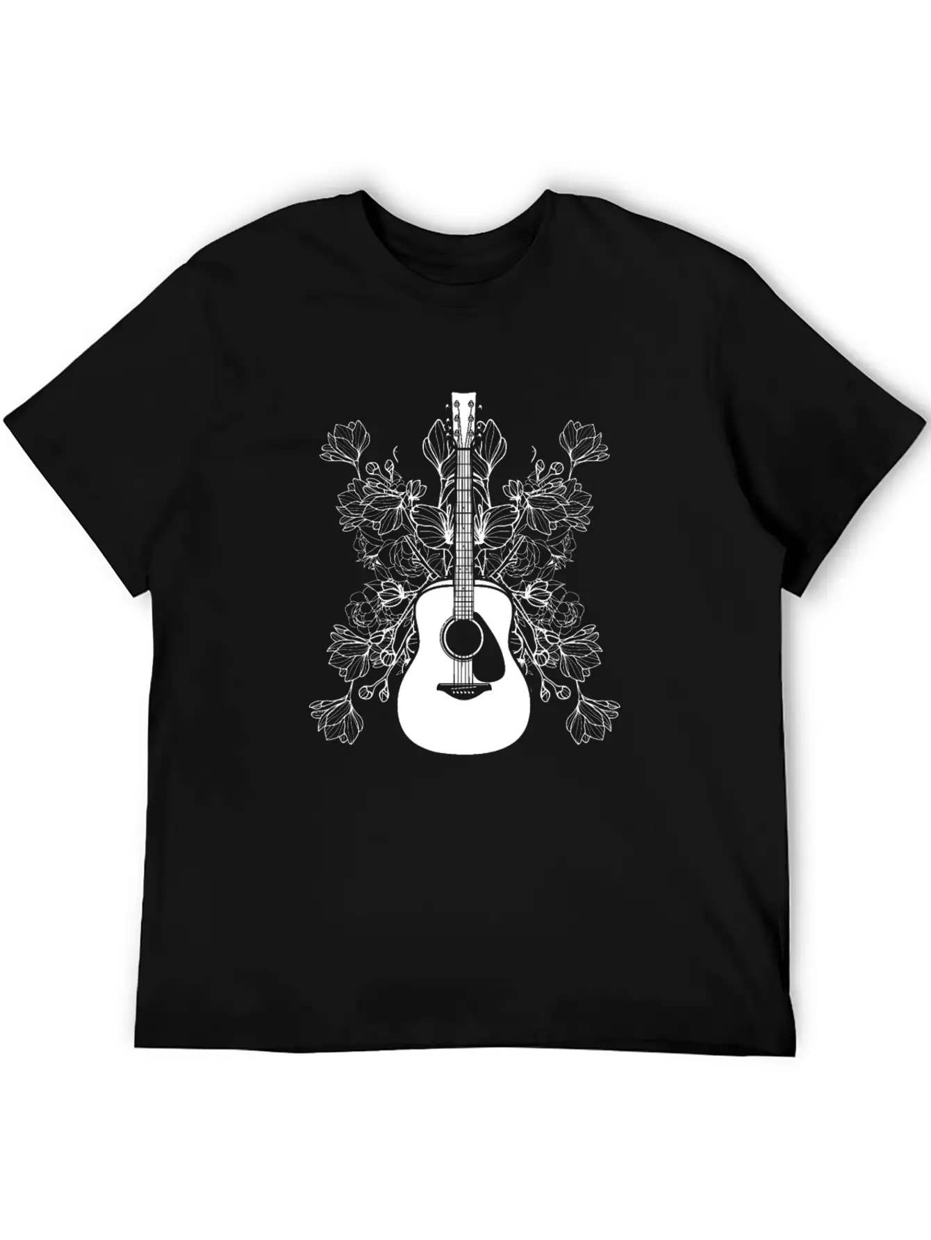 Acoustic Guitar Flowers Unisex Casual T-Shirt – Clean Design For Daily Comfort