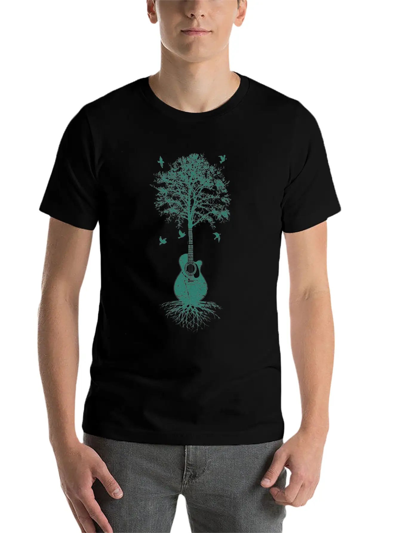 Acoustic Guitar, Guitarist, Tree Of Life Moon Basic Graphic T-Shirt – Daily Comfort In Soft Cotton