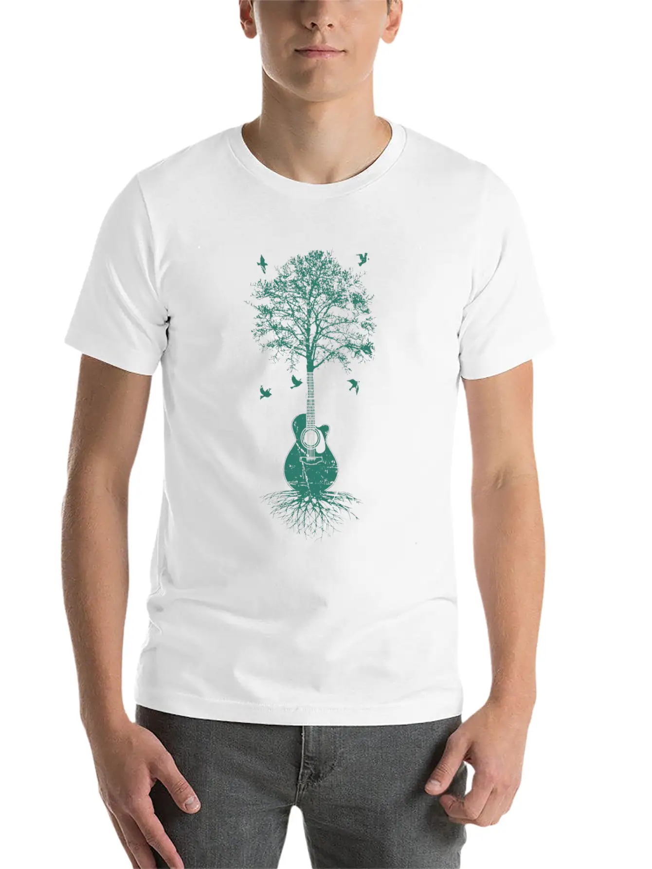 Acoustic Guitar, Guitarist, Tree Of Life Moon Basic Graphic T-Shirt – Daily Comfort In Soft Cotton