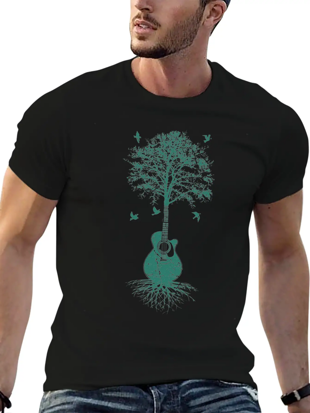 Acoustic Guitar, Guitarist, Tree Of Life Moon Basic Graphic T-Shirt – Daily Comfort In Soft Cotton