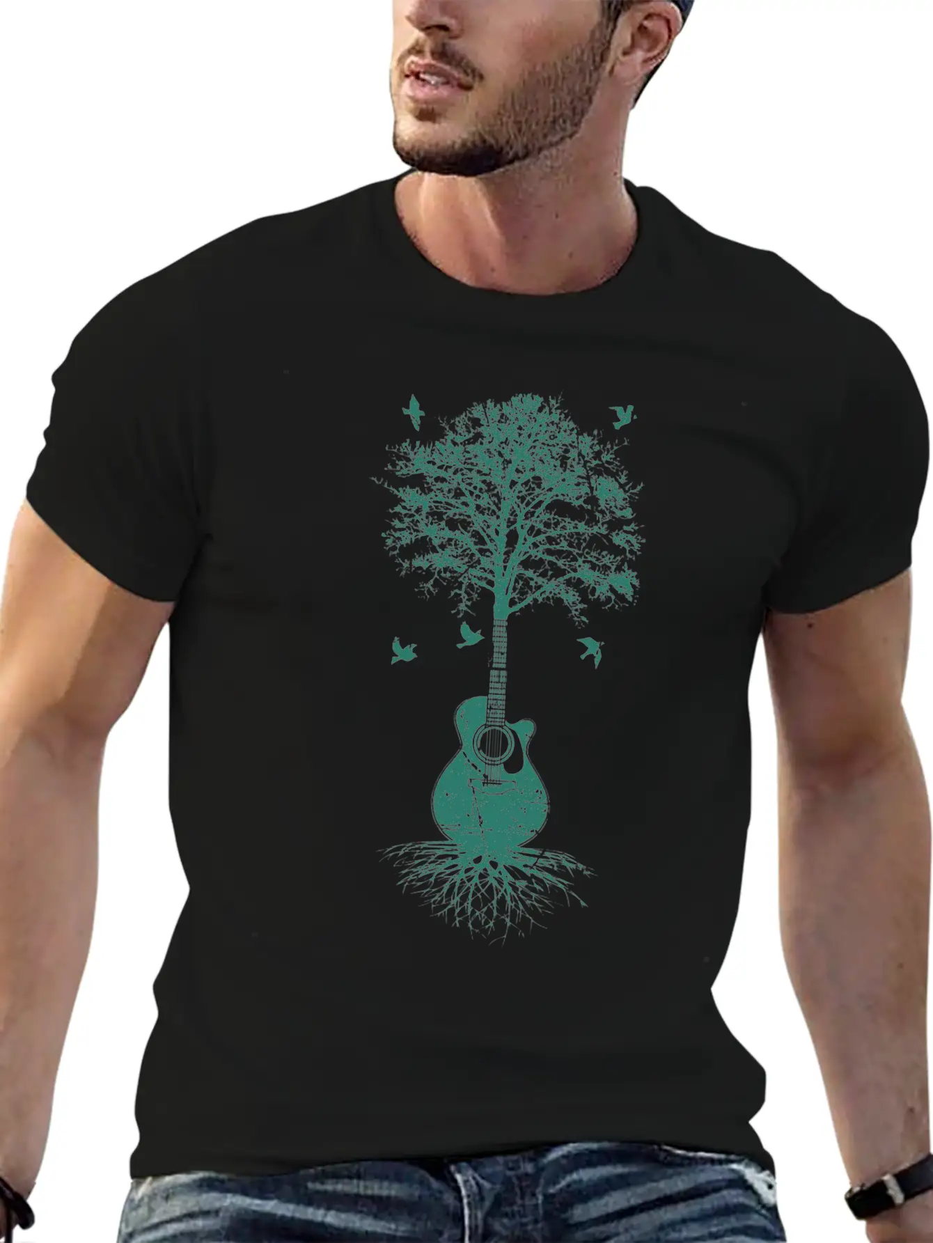 Acoustic Guitar, Guitarist, Tree Of Life Moon Basic Graphic T-Shirt – Daily Comfort In Soft Cotton