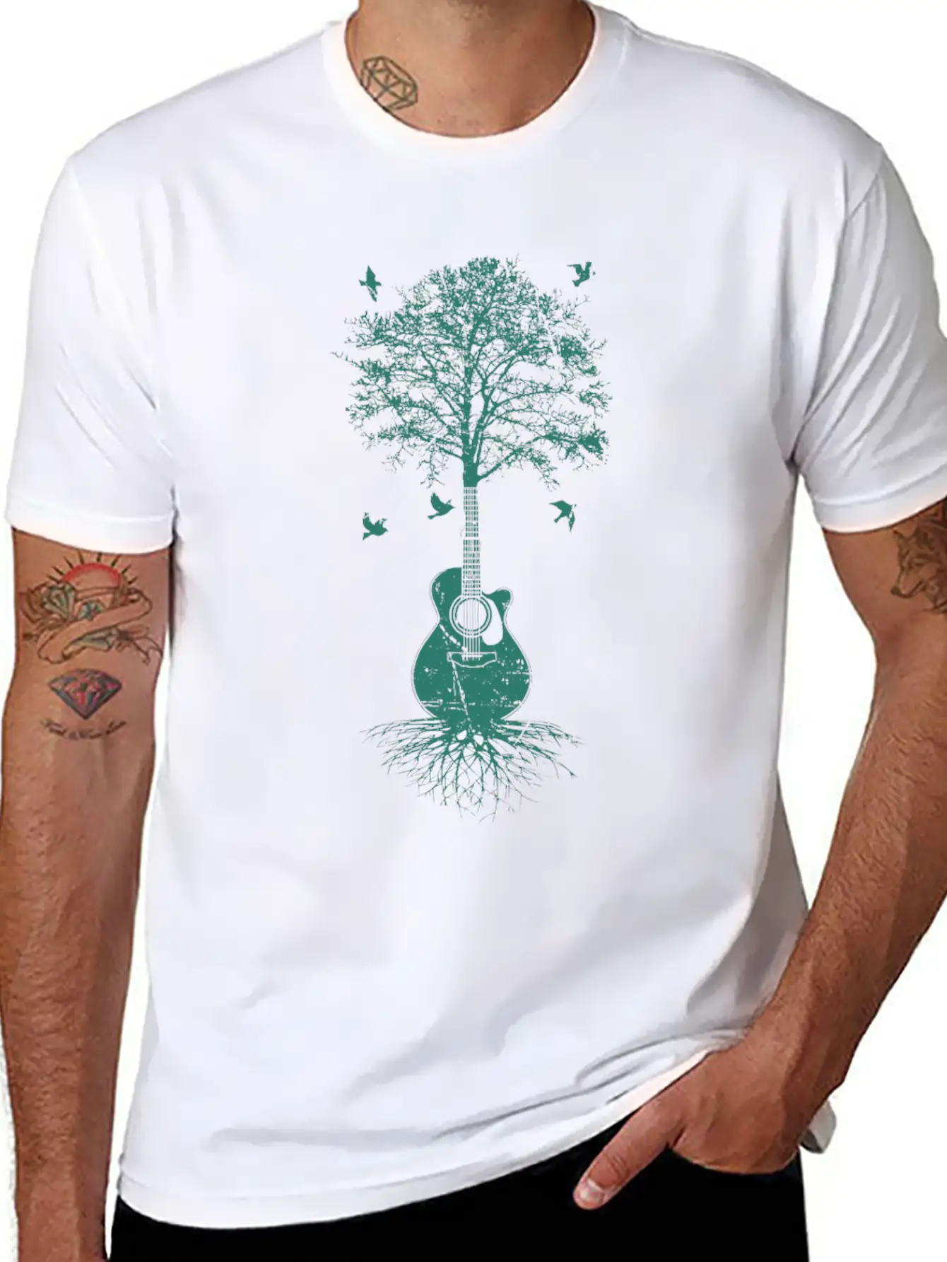 Acoustic Guitar, Guitarist, Tree Of Life Moon Basic Graphic T-Shirt – Daily Comfort In Soft Cotton