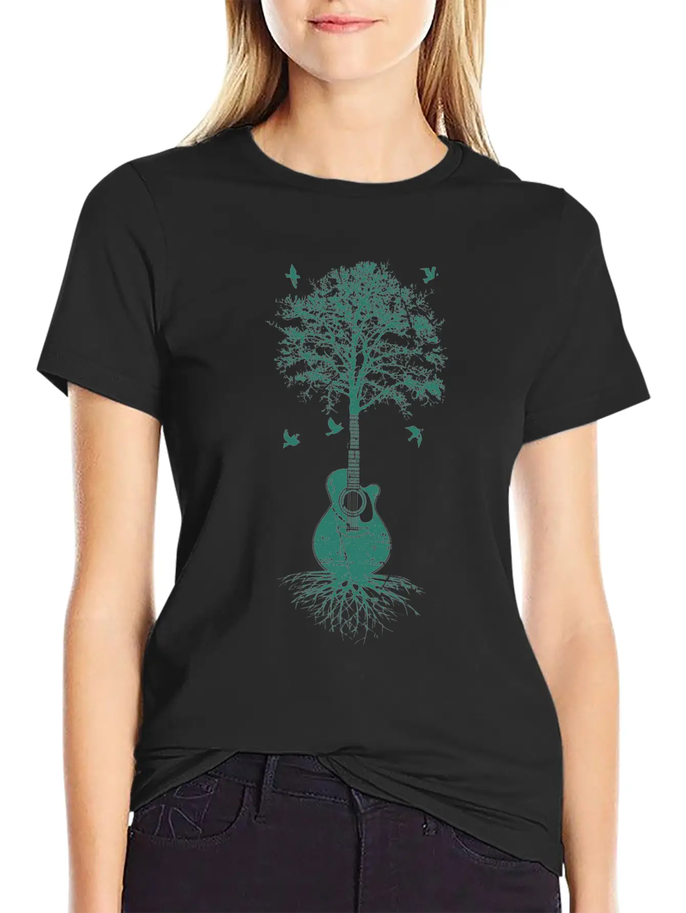 Acoustic Guitar, Guitarist, Tree Of Life Moon Basic Graphic T-Shirt – Daily Comfort In Soft Cotton
