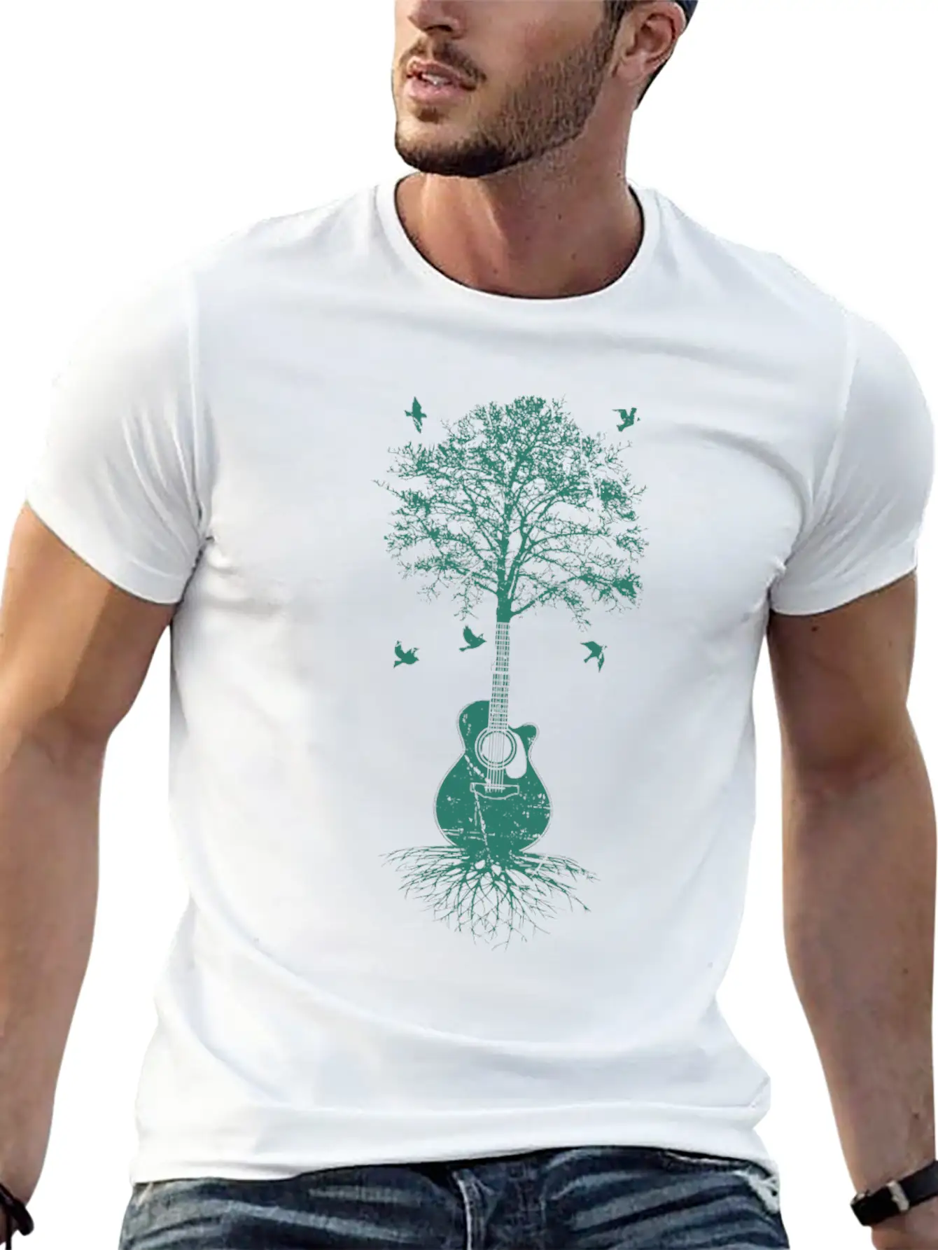 Acoustic Guitar, Guitarist, Tree Of Life Moon Basic Graphic T-Shirt – Daily Comfort In Soft Cotton