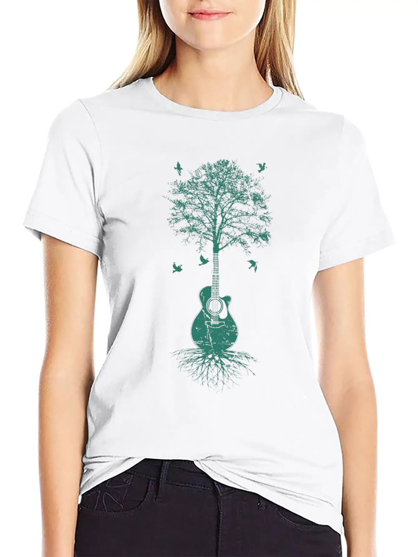 Acoustic Guitar, Guitarist, Tree Of Life Moon Basic Graphic T-Shirt – Daily Comfort In Soft Cotton