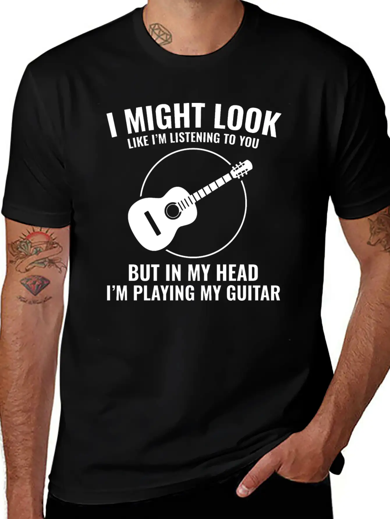 Acoustic Guitar Note Melody Musically Collection Simple Everyday Graphic Tee – Lightweight Summer Wear