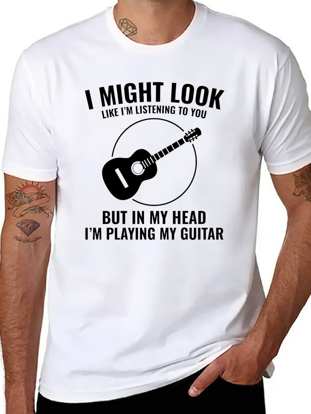 Acoustic Guitar Note Melody Musically Collection Simple Everyday Graphic Tee – Lightweight Summer Wear