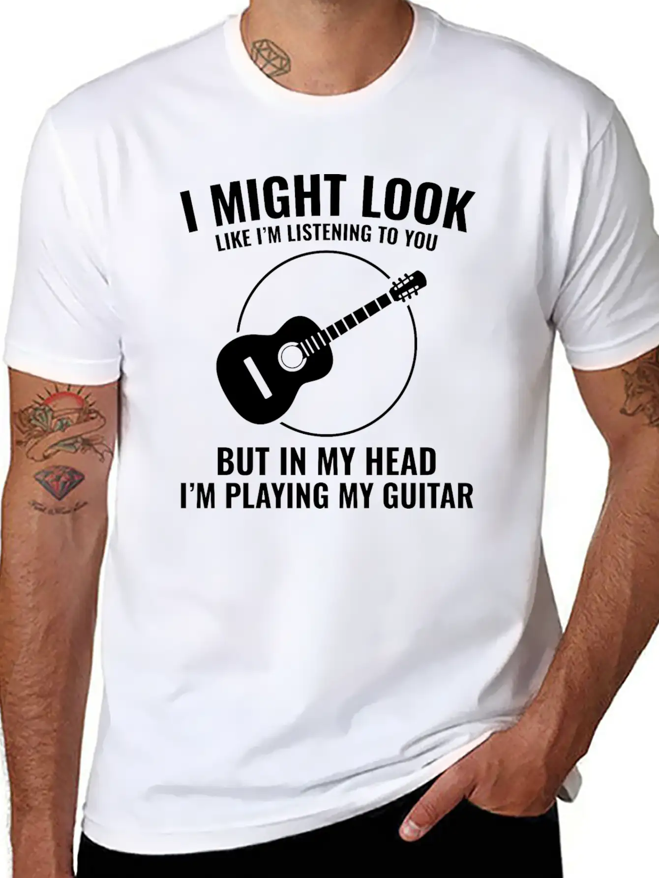 Acoustic Guitar Note Melody Musically Collection Simple Everyday Graphic Tee – Lightweight Summer Wear