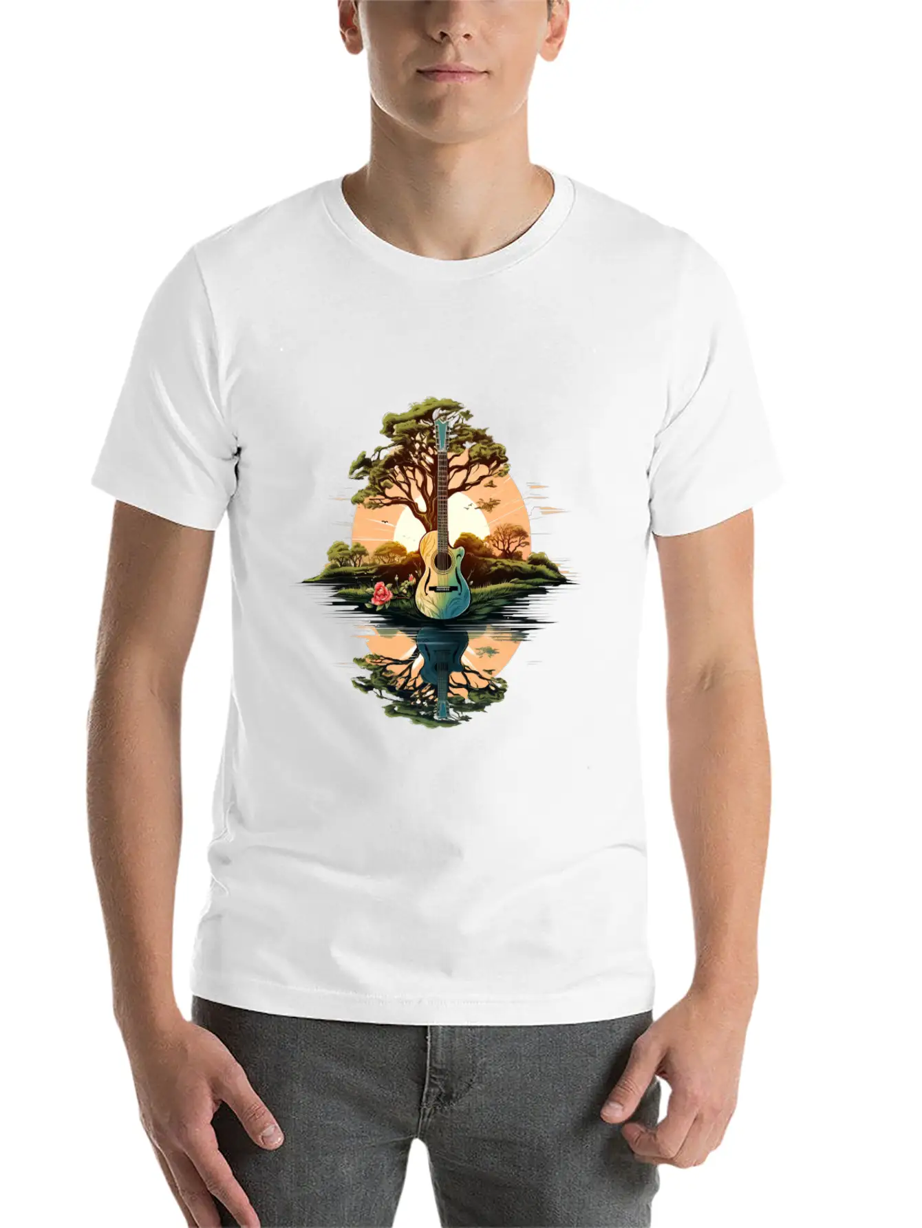 Acoustic Guitar Tree Classic Crew Neck Graphic Tee – Everyday Minimal Look