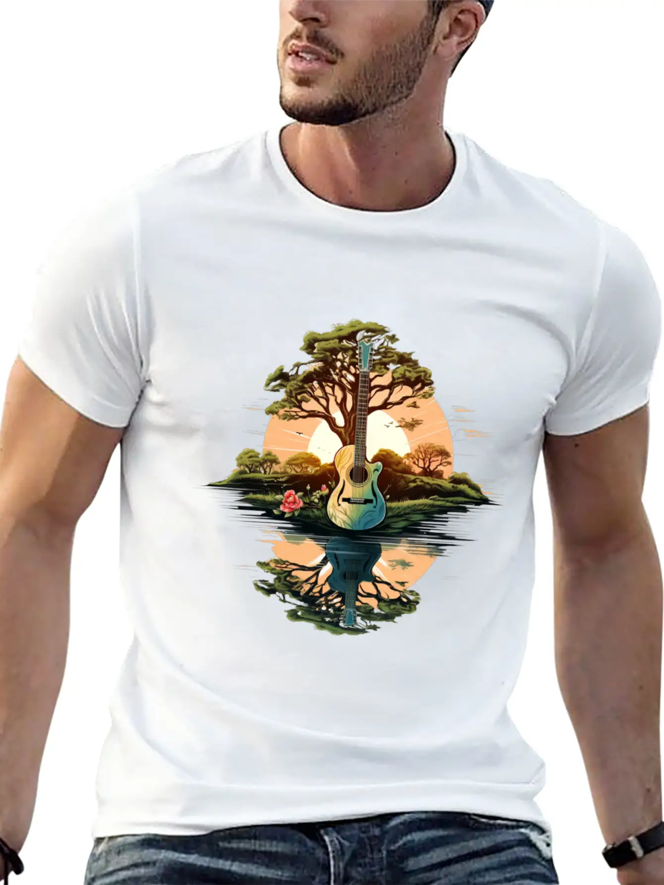 Acoustic Guitar Tree Classic Crew Neck Graphic Tee – Everyday Minimal Look