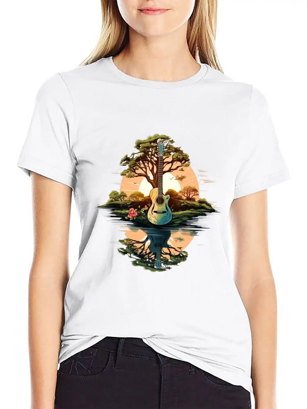 Acoustic Guitar Tree Classic Crew Neck Graphic Tee – Everyday Minimal Look
