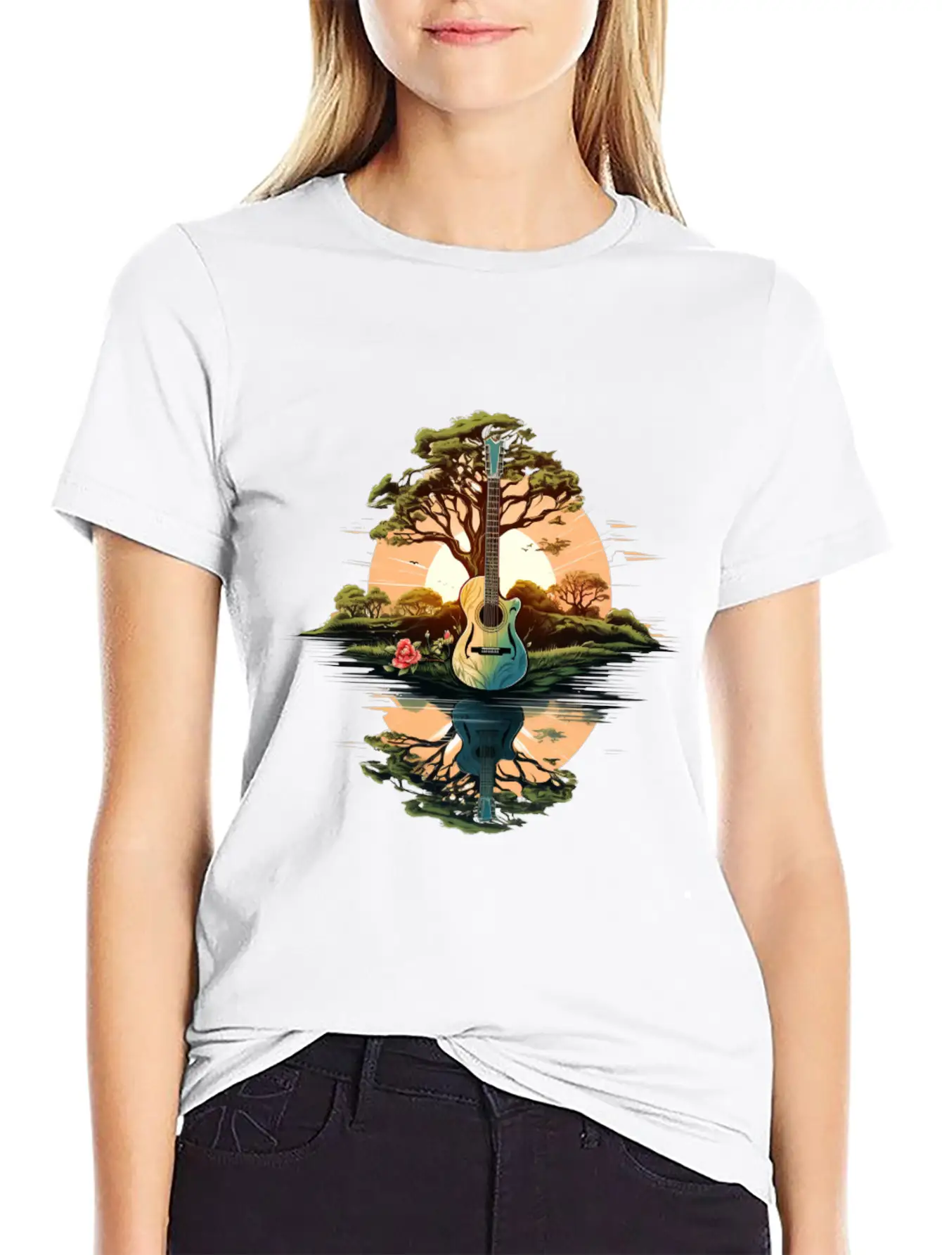 Acoustic Guitar Tree Classic Crew Neck Graphic Tee – Everyday Minimal Look