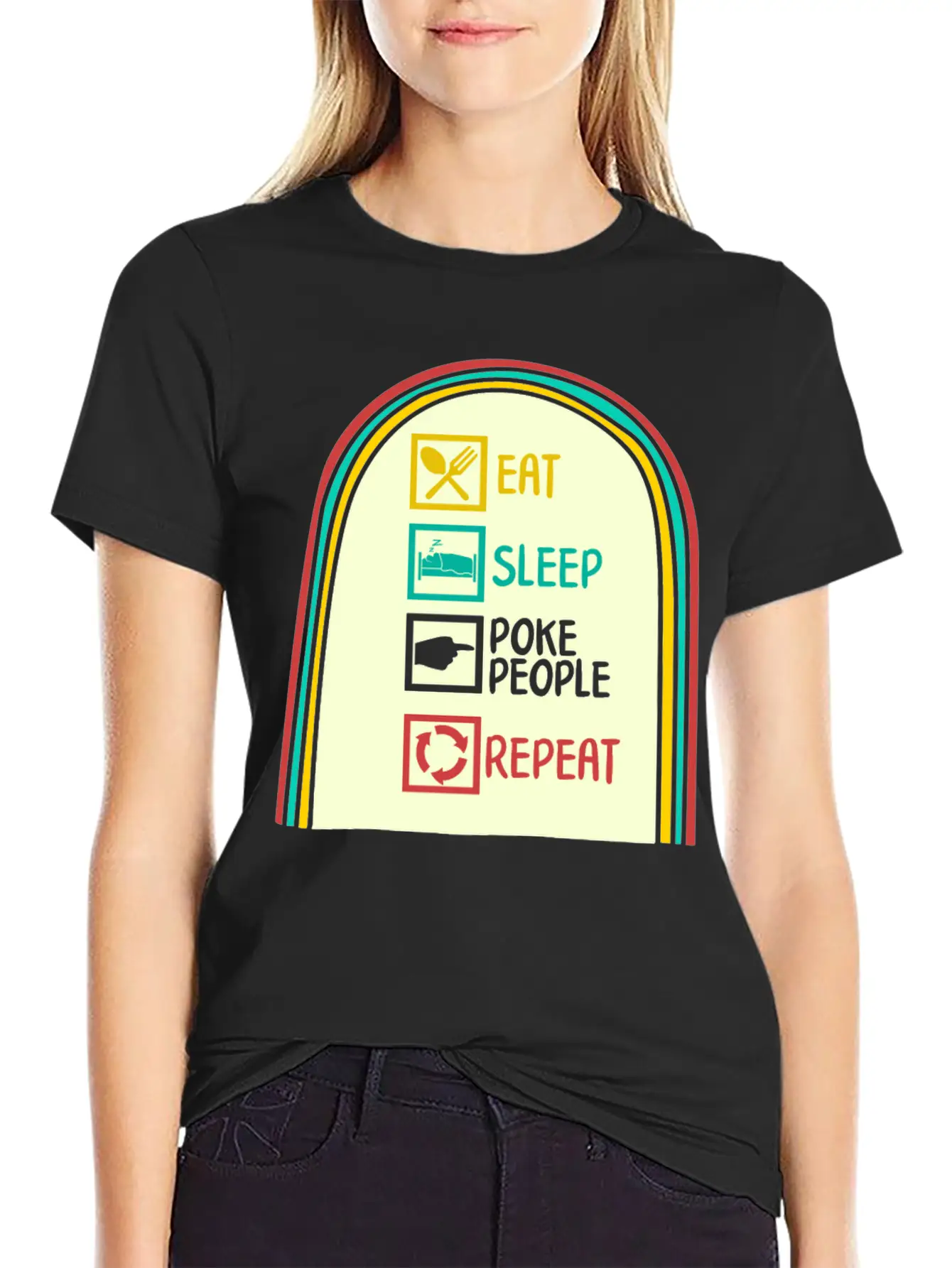 Acupuncture Shirt, Eat Sleep Poke People Repeat Simple Everyday Graphic Tee – Lightweight Summer Wear