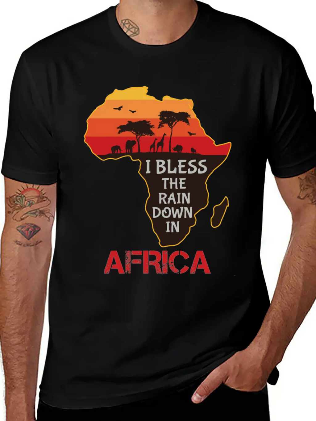 Africa I Bless The Rain Down In Classic Crew Neck Graphic Tee – Everyday Minimal Look