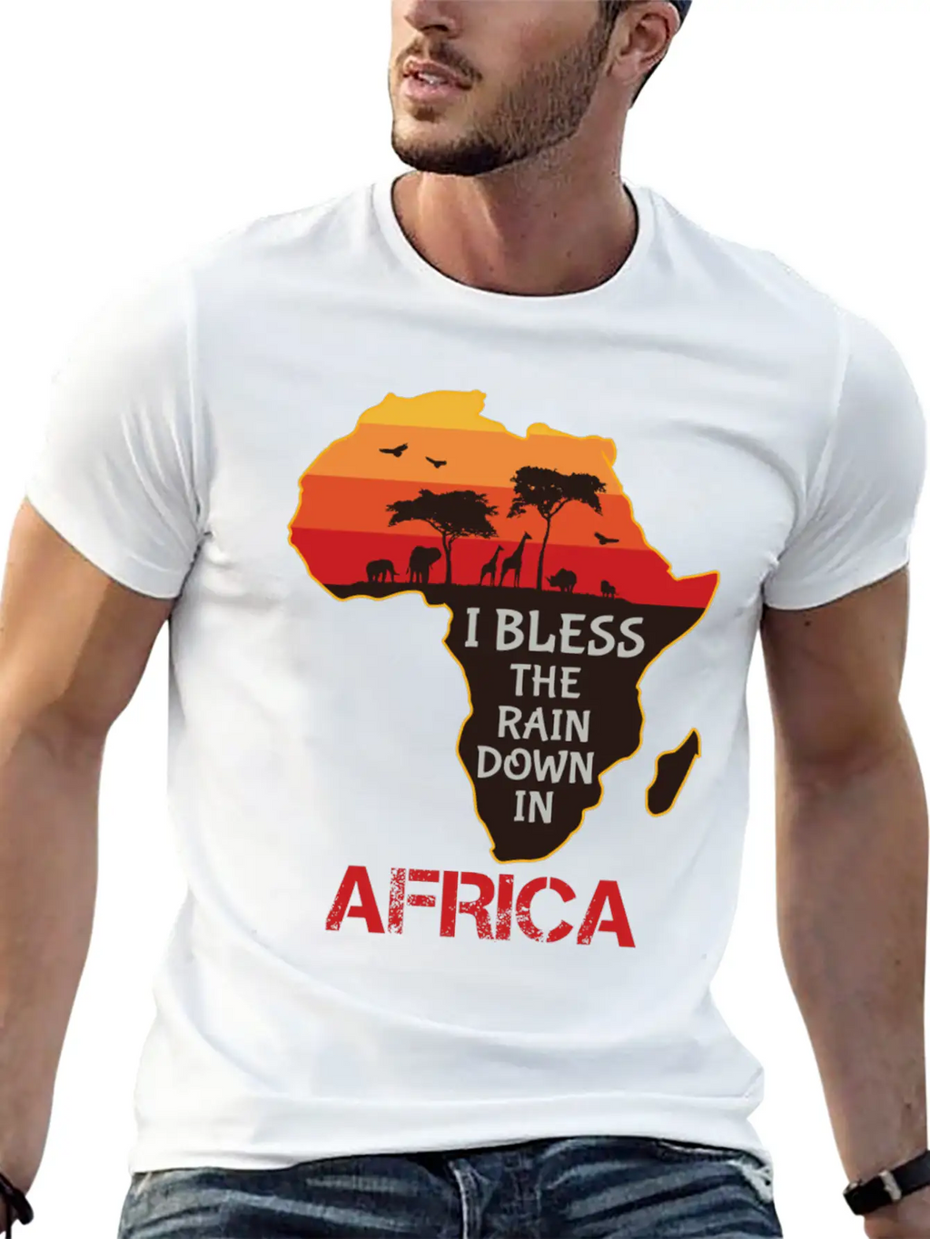 Africa I Bless The Rain Down In Classic Crew Neck Graphic Tee – Everyday Minimal Look