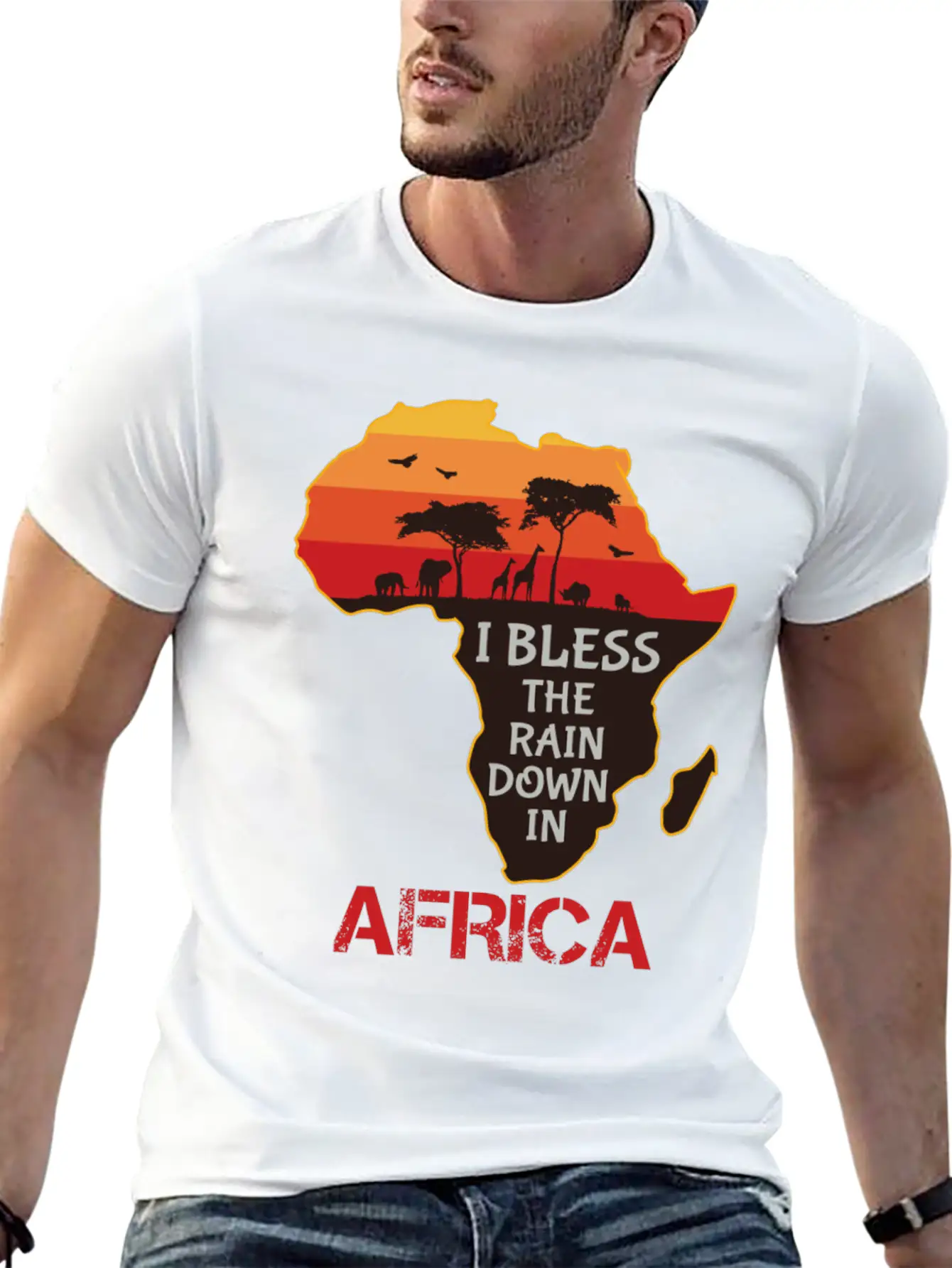 Africa I Bless The Rain Down In Classic Crew Neck Graphic Tee – Everyday Minimal Look