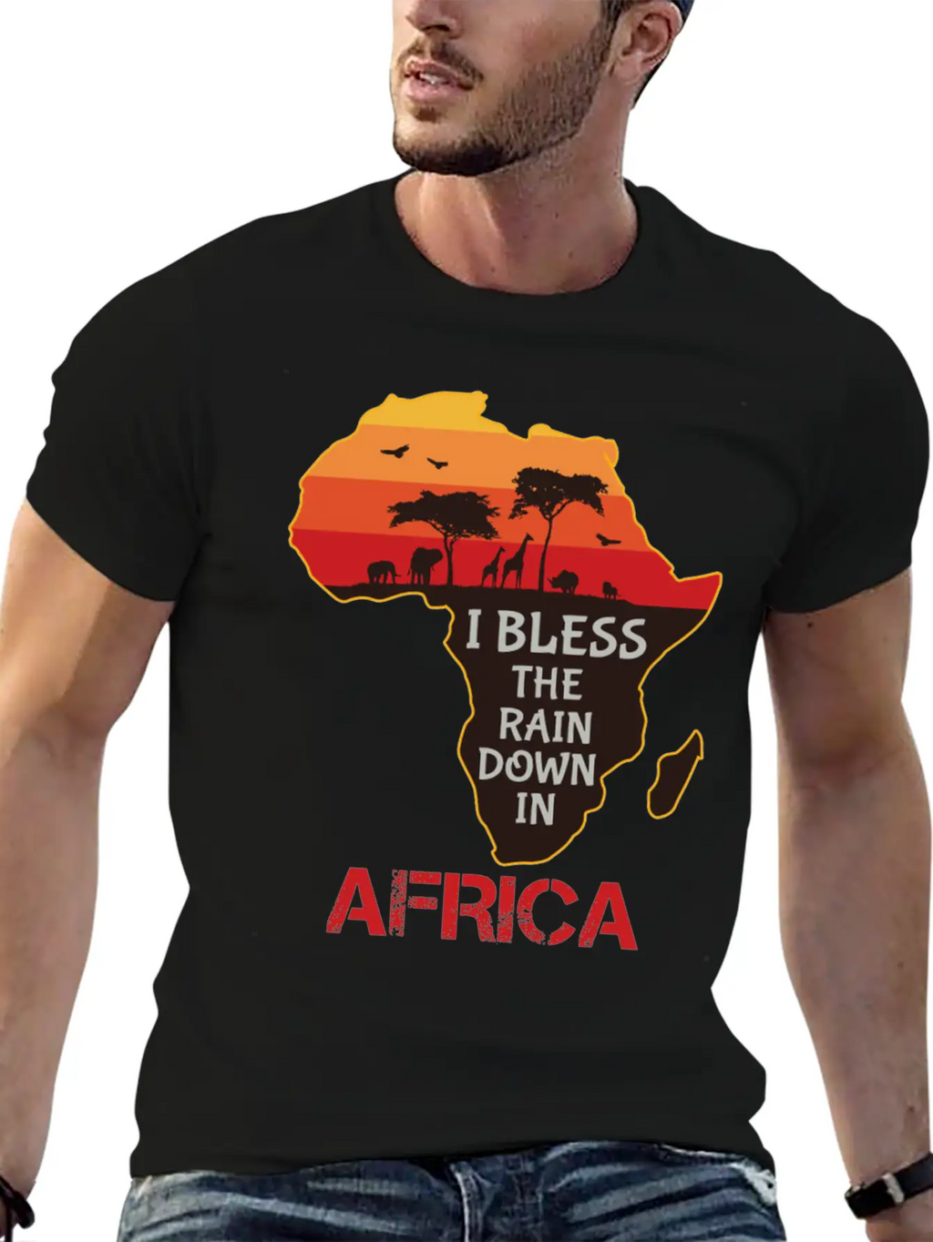 Africa I Bless The Rain Down In Classic Crew Neck Graphic Tee – Everyday Minimal Look