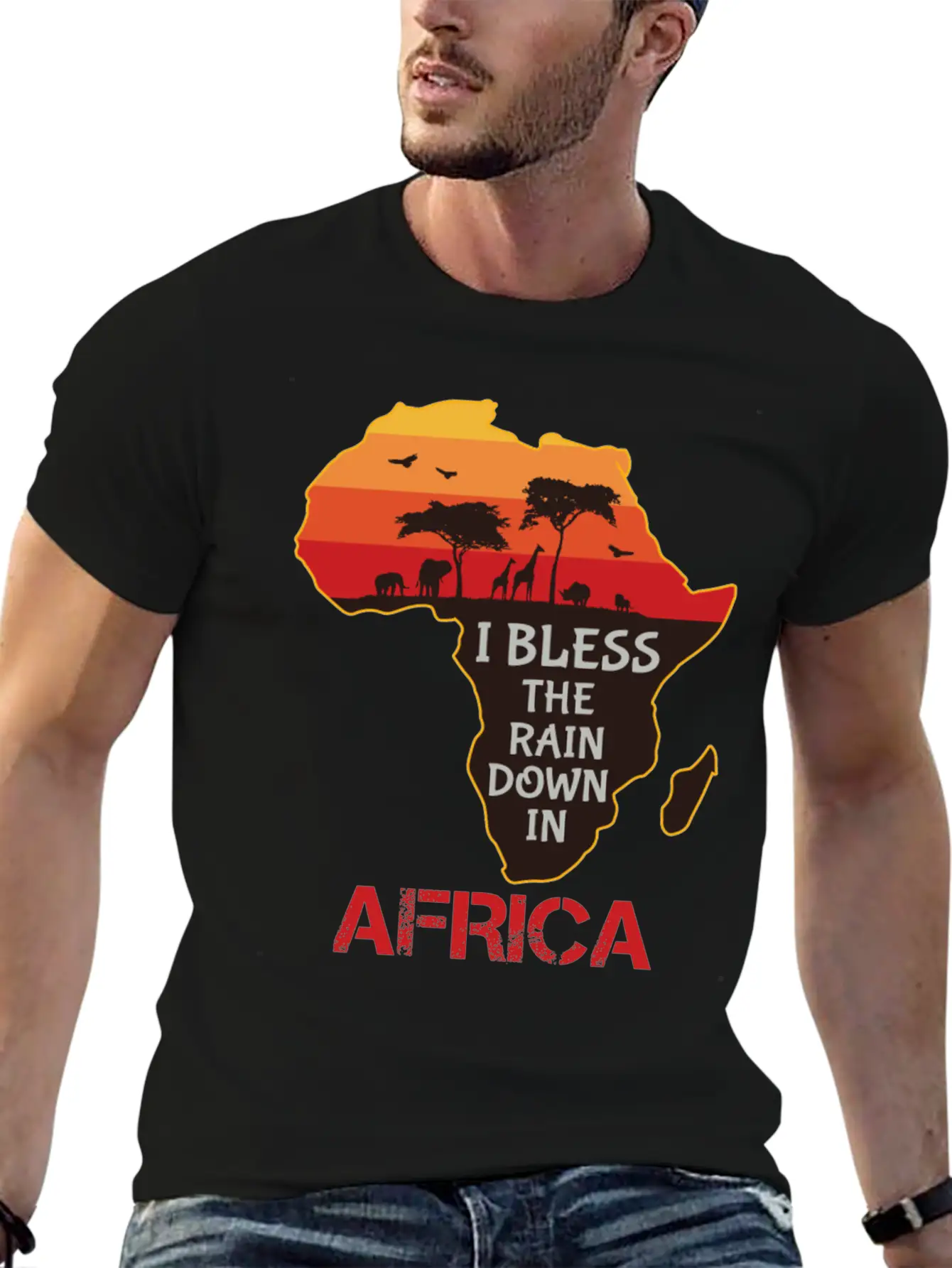 Africa I Bless The Rain Down In Classic Crew Neck Graphic Tee – Everyday Minimal Look