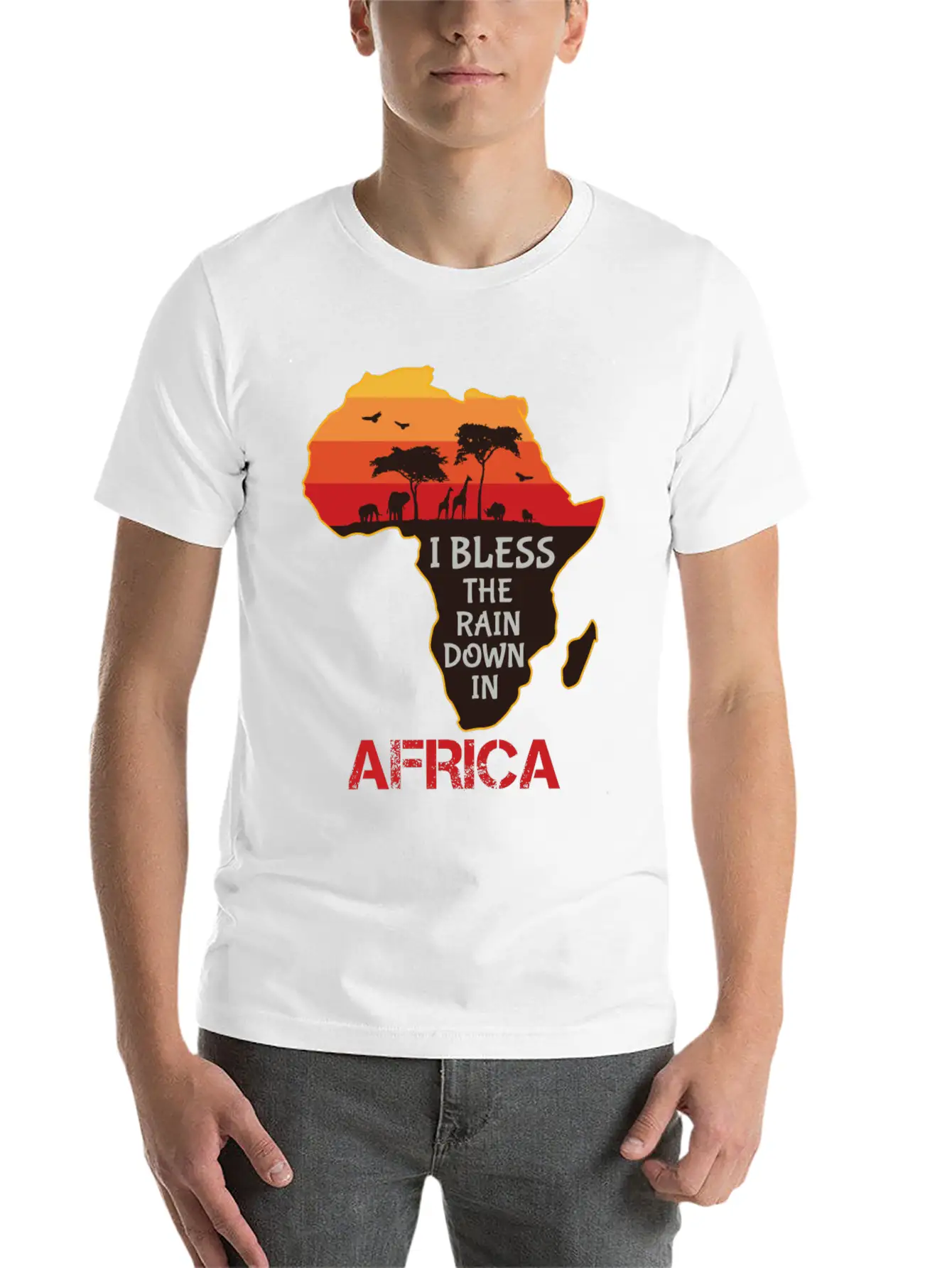 Africa I Bless The Rain Down In Classic Crew Neck Graphic Tee – Everyday Minimal Look