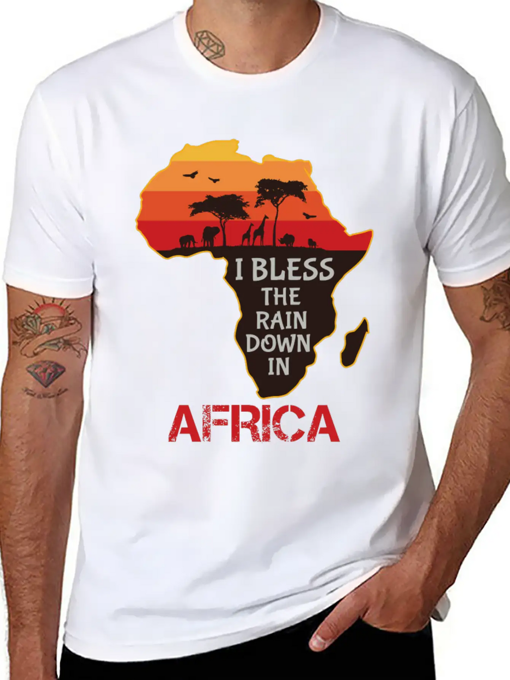 Africa I Bless The Rain Down In Classic Crew Neck Graphic Tee – Everyday Minimal Look