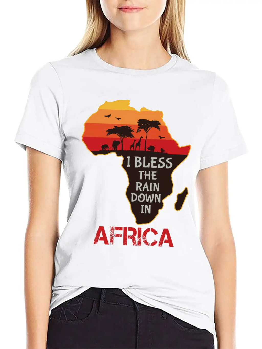 Africa I Bless The Rain Down In Classic Crew Neck Graphic Tee – Everyday Minimal Look