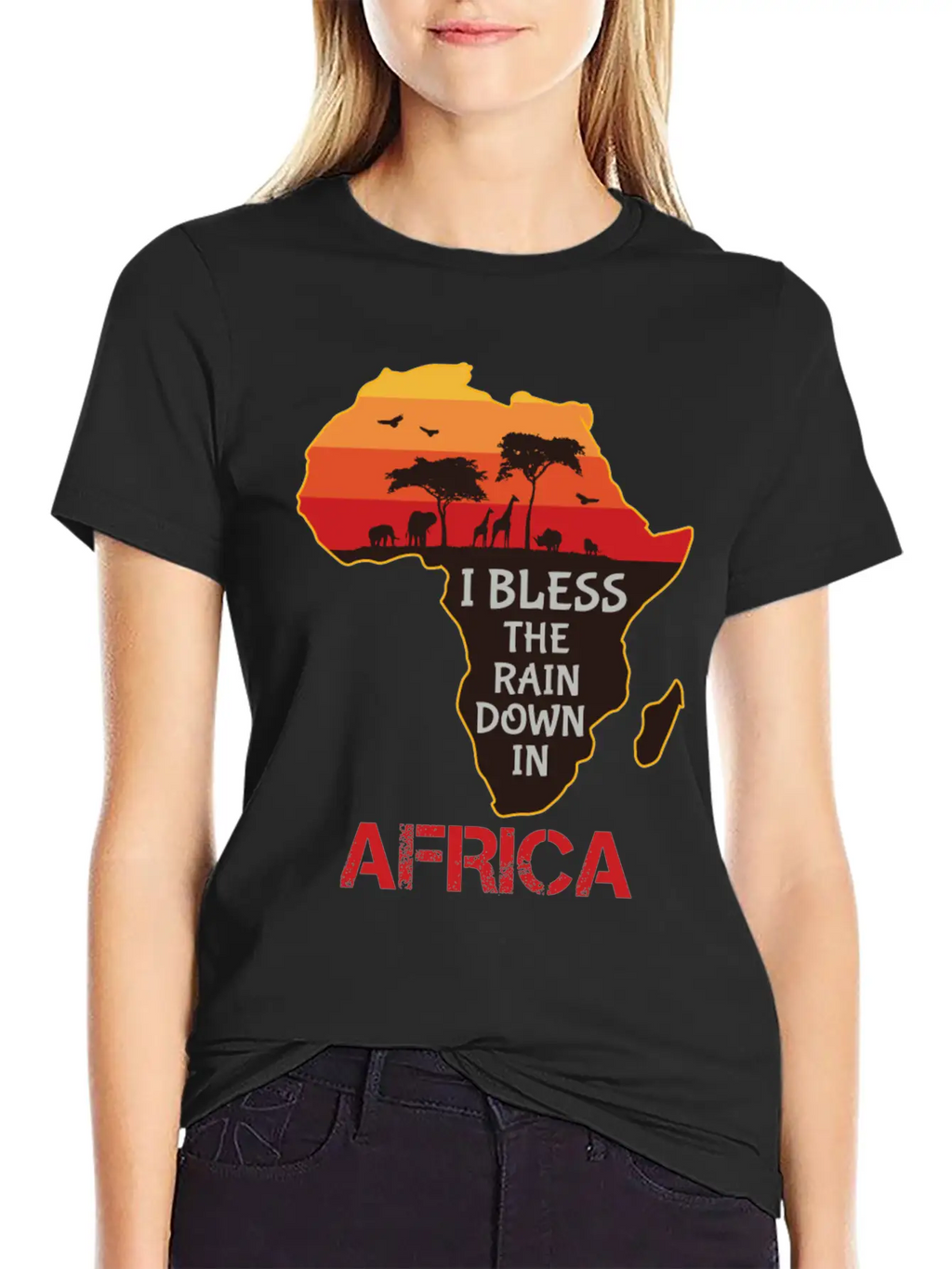Africa I Bless The Rain Down In Classic Crew Neck Graphic Tee – Everyday Minimal Look