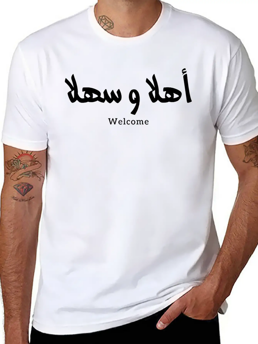 Ahlan Wa Sahlan Welcome In Arabic Calligraphy أهلا Comfortable Minimalist Graphic Tee – Summer Style Essential