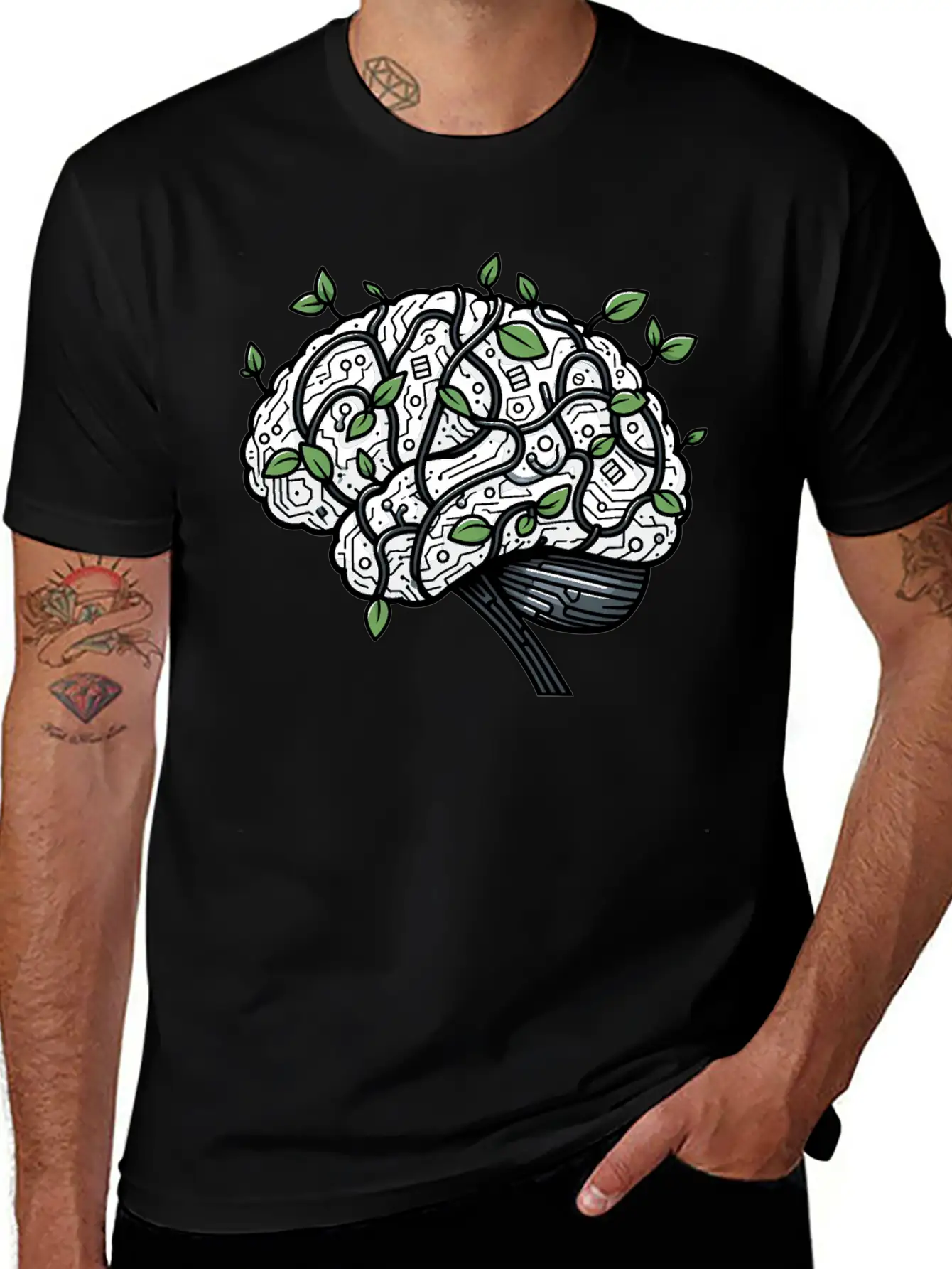 AI Ethics Mechanical Brain With Vines Timeless Short Sleeve Tee – Comfy And Minimalist Design