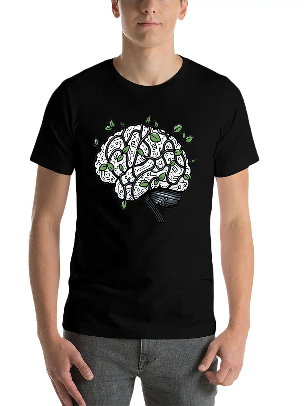 AI Ethics Mechanical Brain With Vines Timeless Short Sleeve Tee – Comfy And Minimalist Design