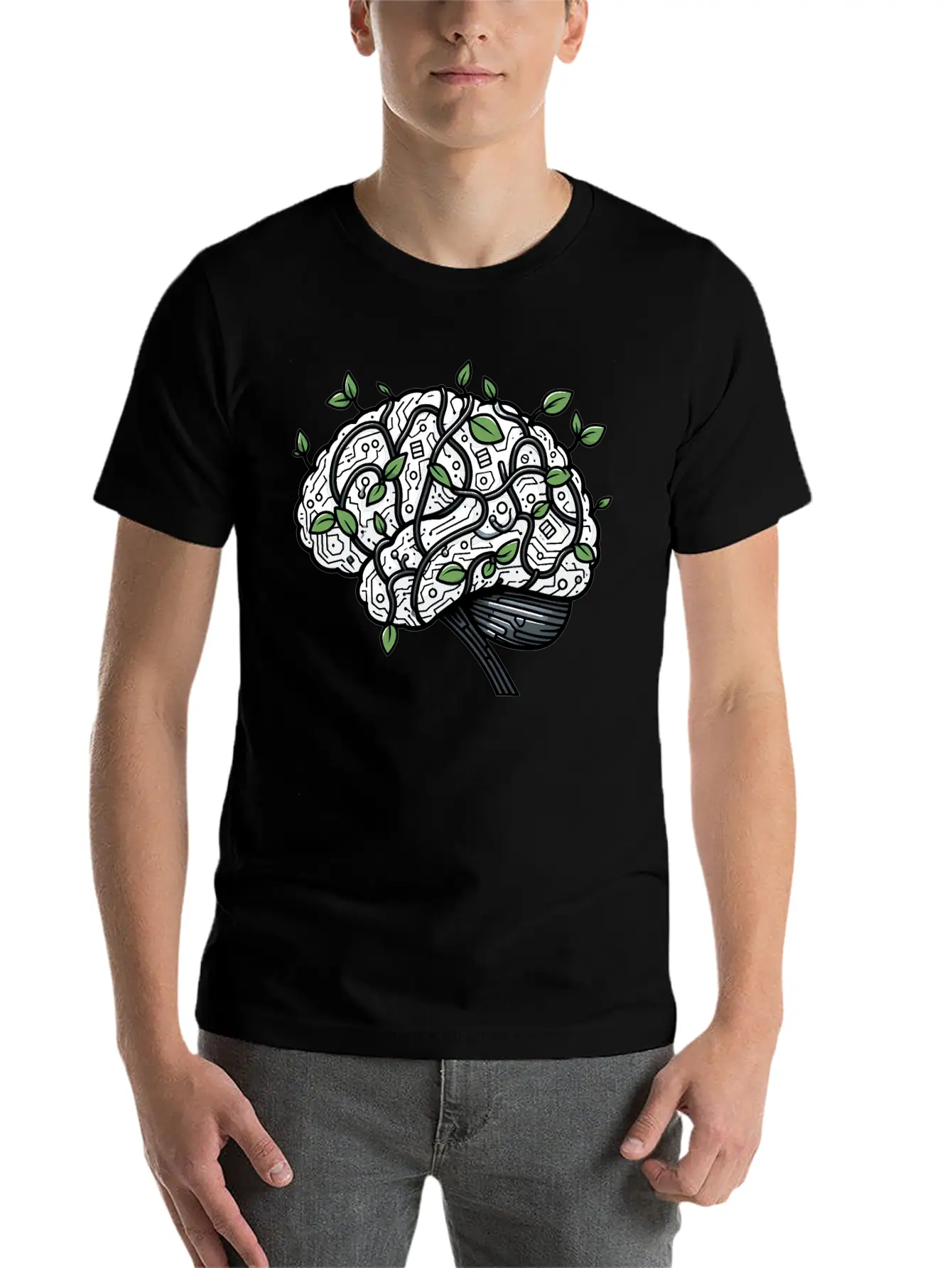 AI Ethics Mechanical Brain With Vines Timeless Short Sleeve Tee – Comfy And Minimalist Design