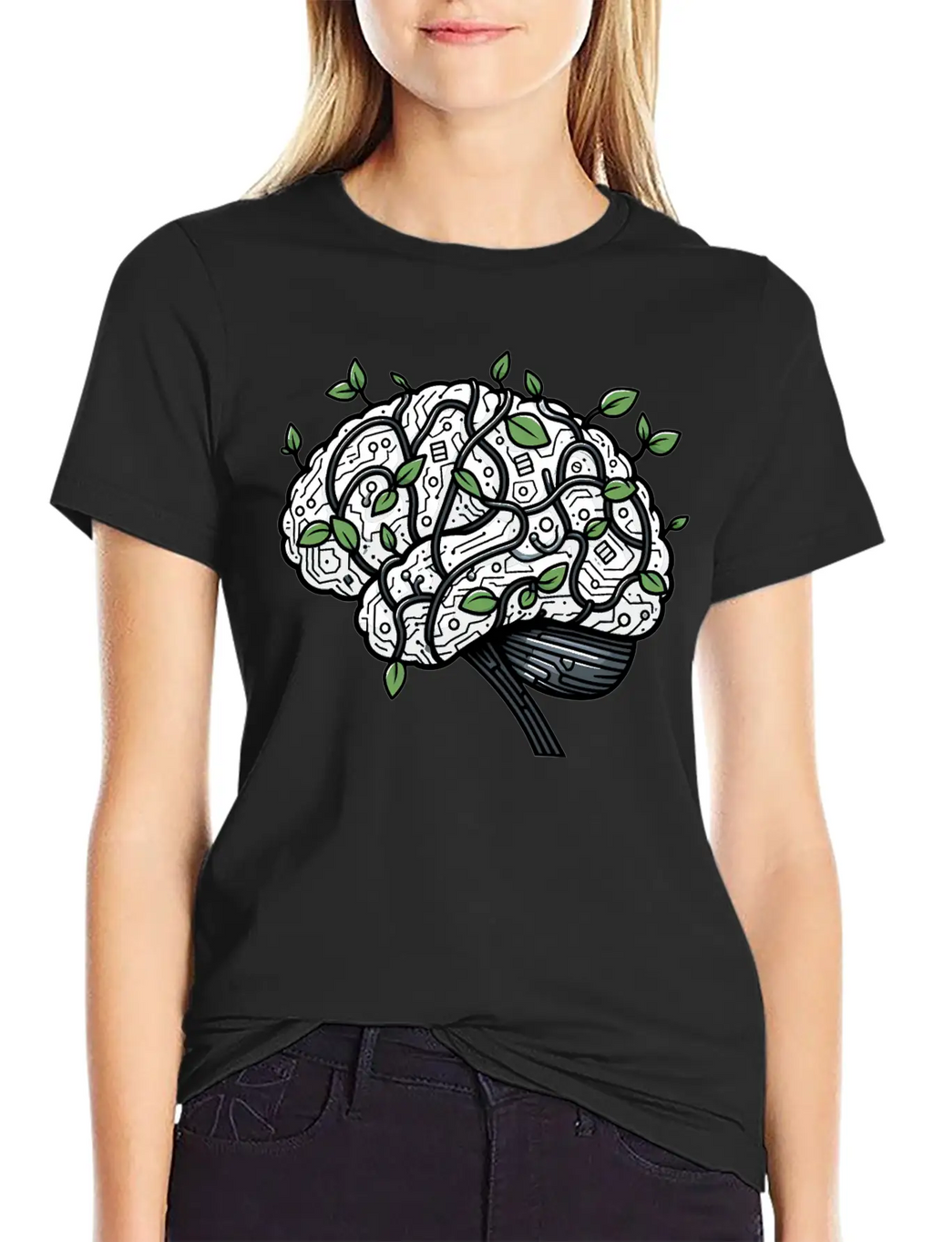 AI Ethics Mechanical Brain With Vines Timeless Short Sleeve Tee – Comfy And Minimalist Design
