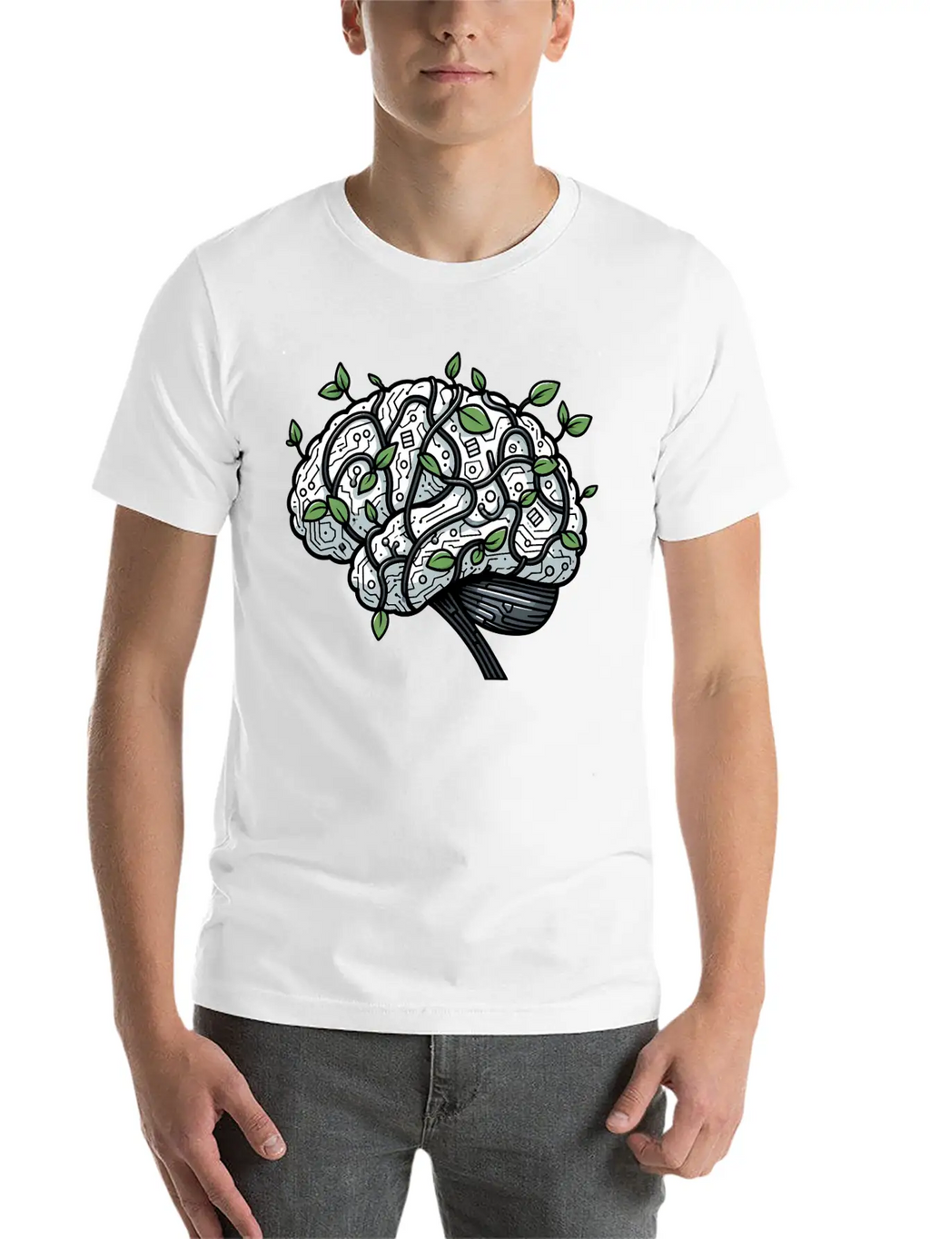 AI Ethics Mechanical Brain With Vines Timeless Short Sleeve Tee – Comfy And Minimalist Design