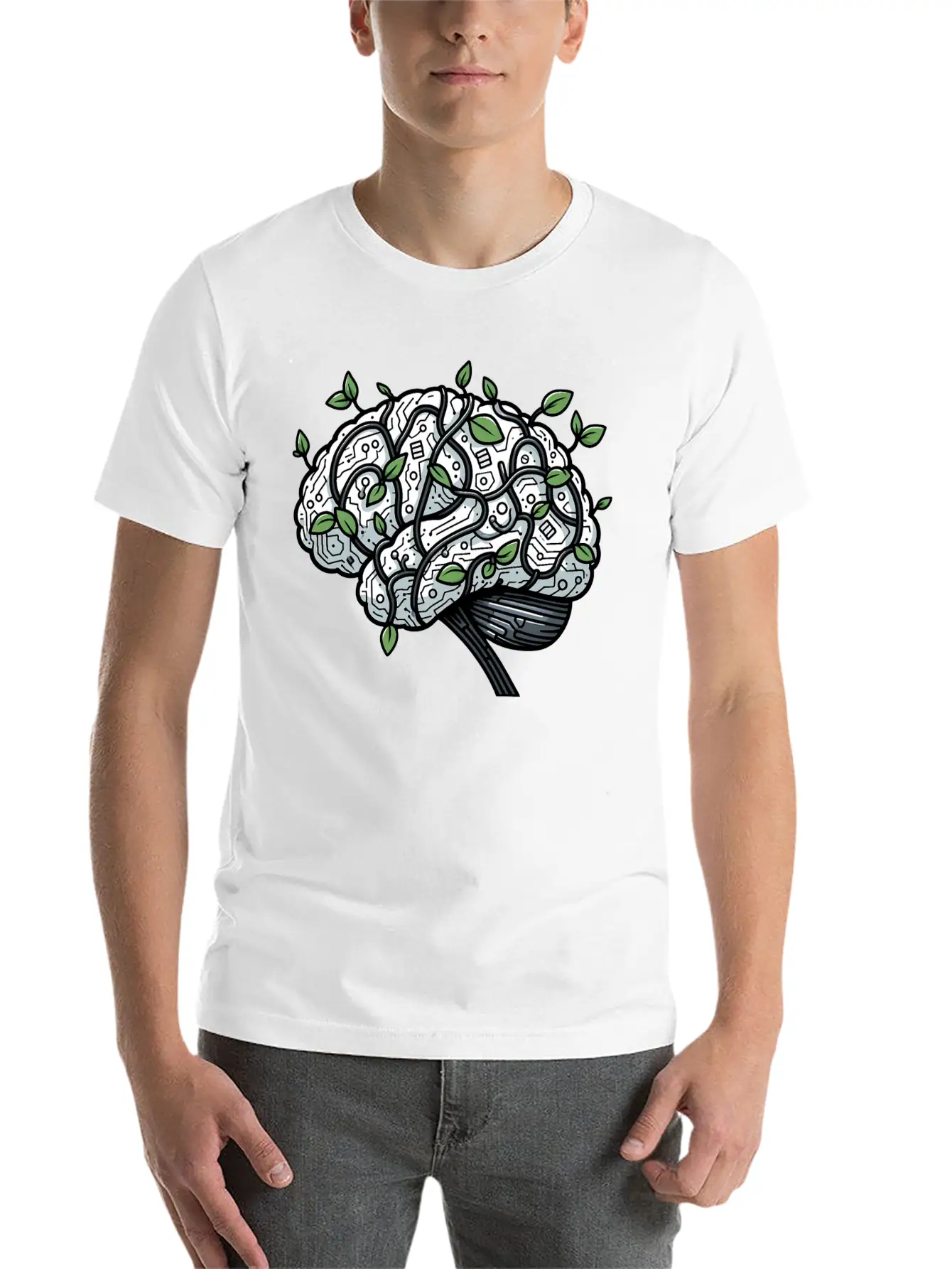 AI Ethics Mechanical Brain With Vines Timeless Short Sleeve Tee – Comfy And Minimalist Design
