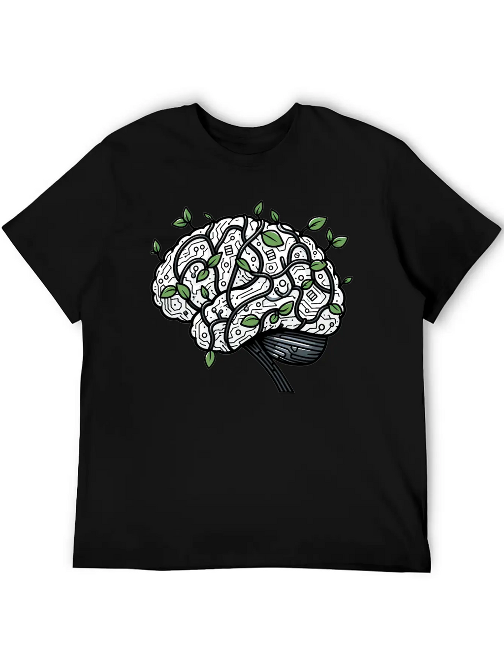 AI Ethics Mechanical Brain With Vines Timeless Short Sleeve Tee – Comfy And Minimalist Design