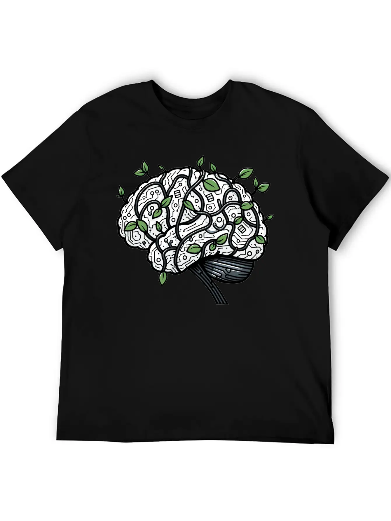 AI Ethics Mechanical Brain With Vines Timeless Short Sleeve Tee – Comfy And Minimalist Design