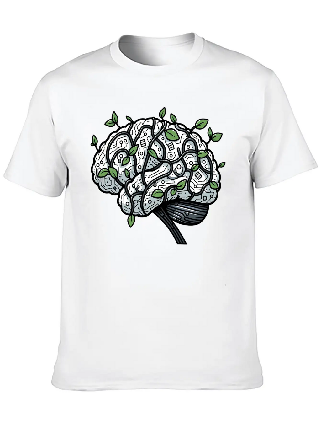 AI Ethics Mechanical Brain With Vines Timeless Short Sleeve Tee – Comfy And Minimalist Design