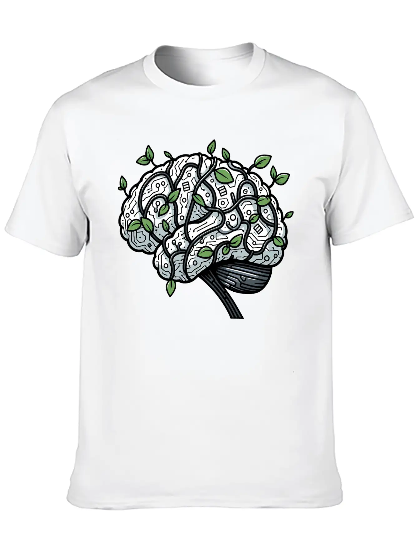 AI Ethics Mechanical Brain With Vines Timeless Short Sleeve Tee – Comfy And Minimalist Design