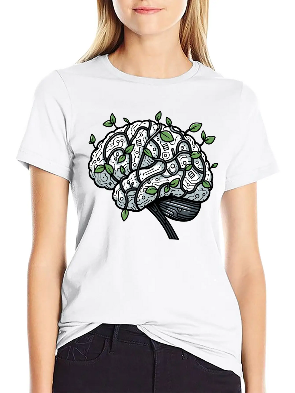 AI Ethics Mechanical Brain With Vines Timeless Short Sleeve Tee – Comfy And Minimalist Design