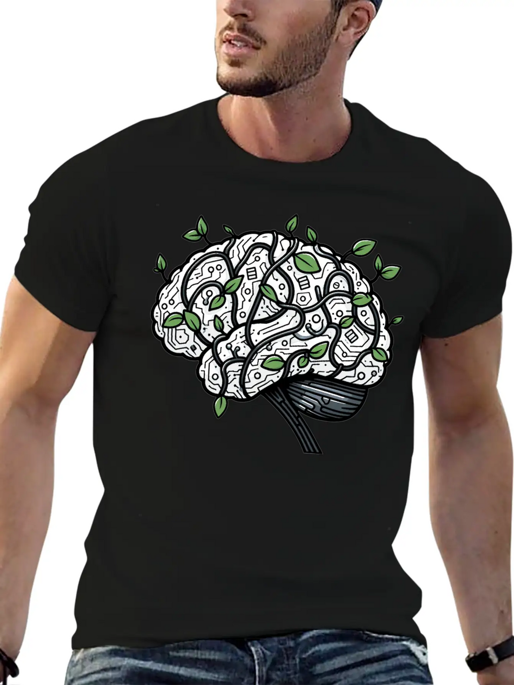 AI Ethics Mechanical Brain With Vines Timeless Short Sleeve Tee – Comfy And Minimalist Design
