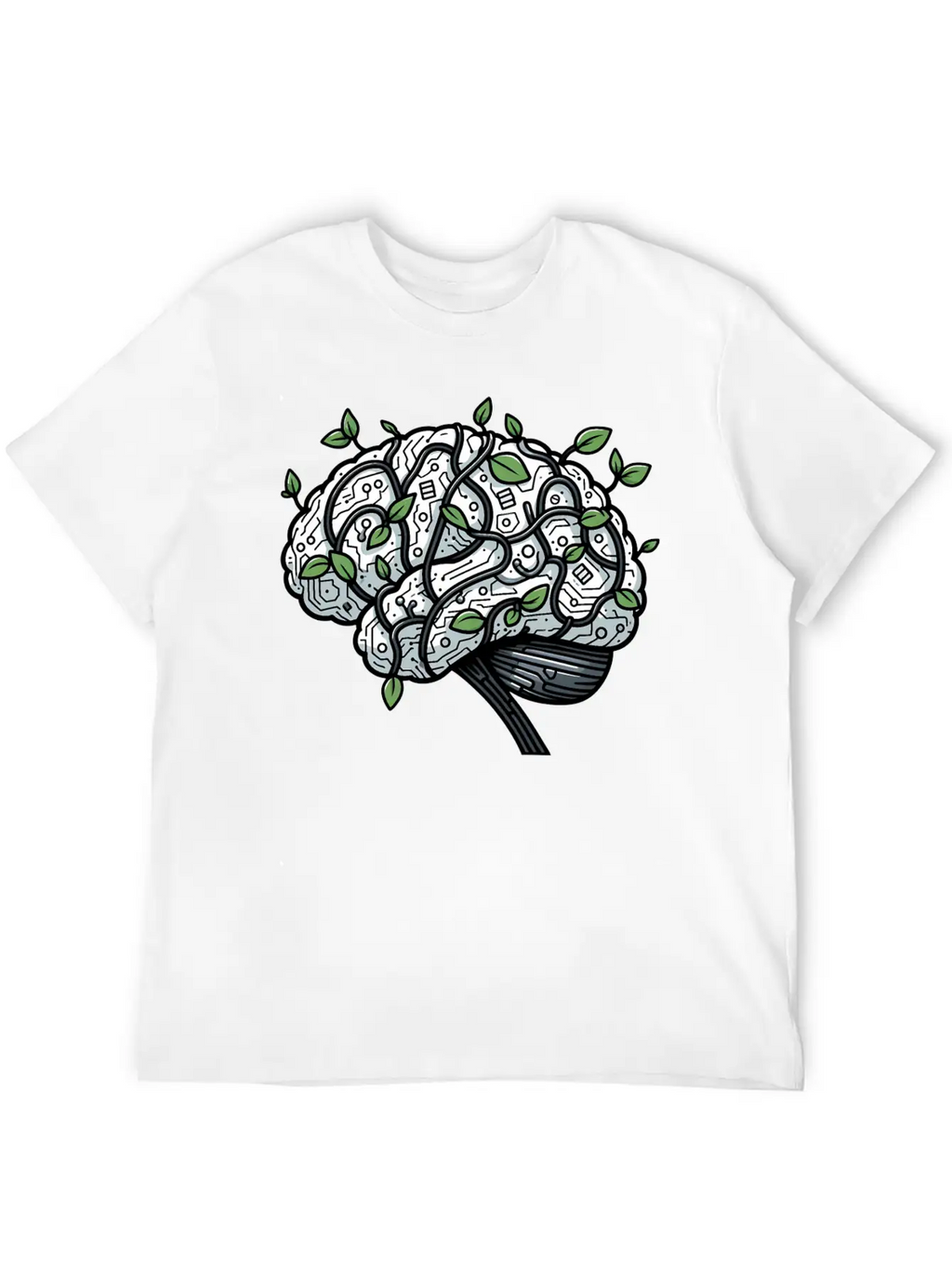 AI Ethics Mechanical Brain With Vines Timeless Short Sleeve Tee – Comfy And Minimalist Design